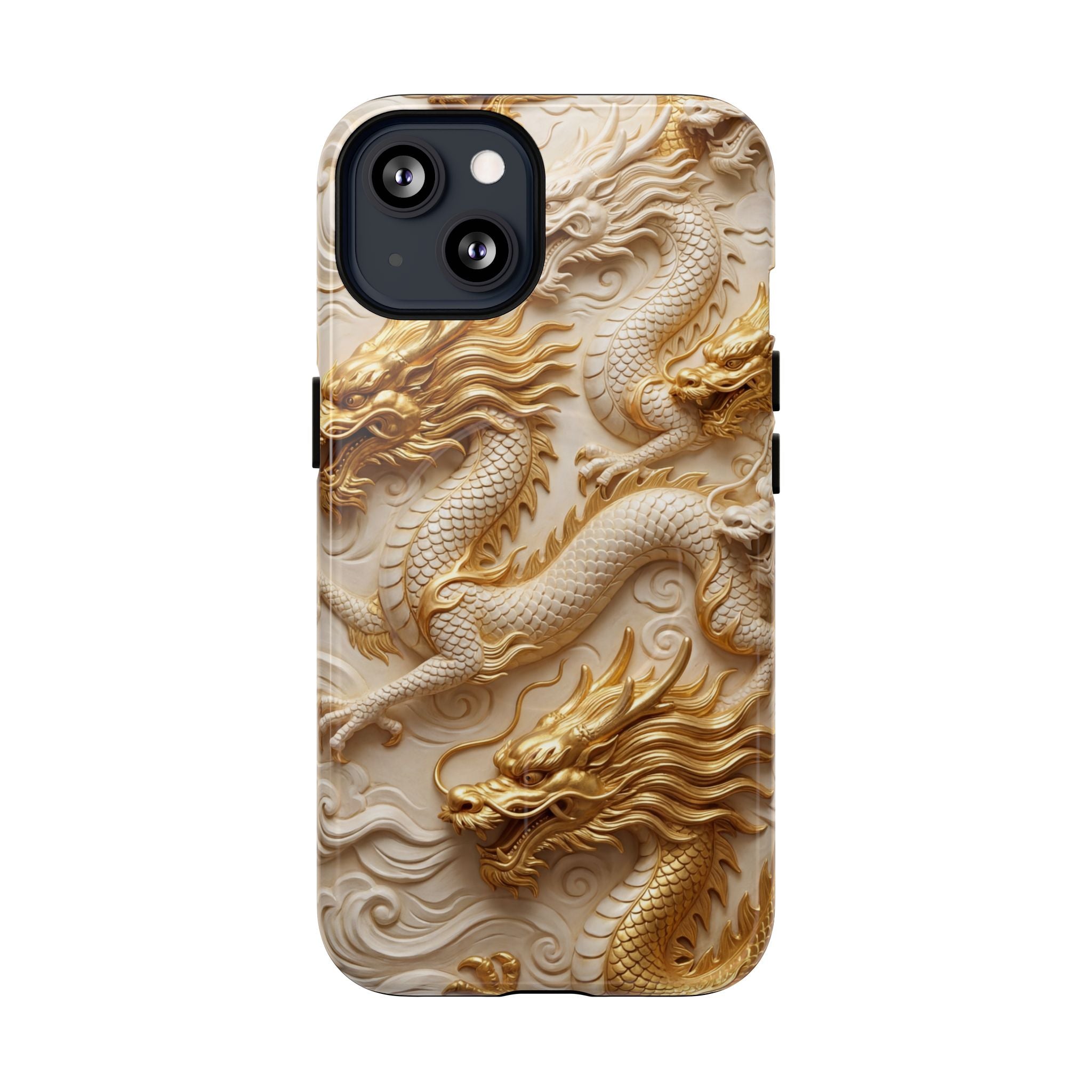 Dragon Relief Tough MagSafe Phone Case — Gold Carved Dragon Design