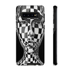 Checkerboard Face Tough Samsung Galaxy Case — Black & White Surreal Art Protective Cover
