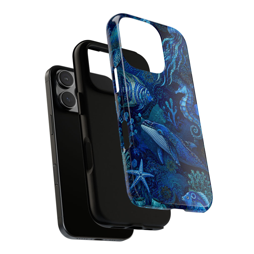 Ocean Animals Tough iPhone Case | Navy Blue Undersea Whale Cover