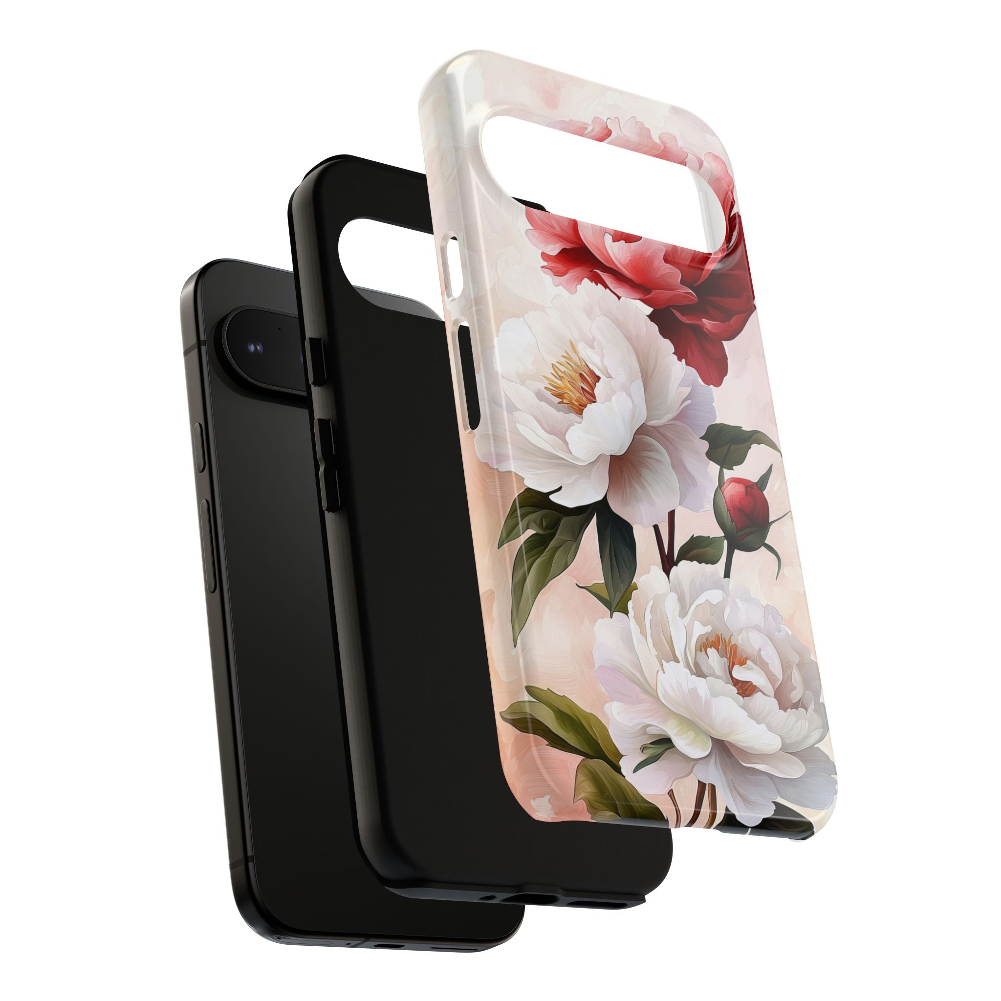 Custodia per Google Pixel con motivo floreale Peonie | Fiore vintage rosa e bianco