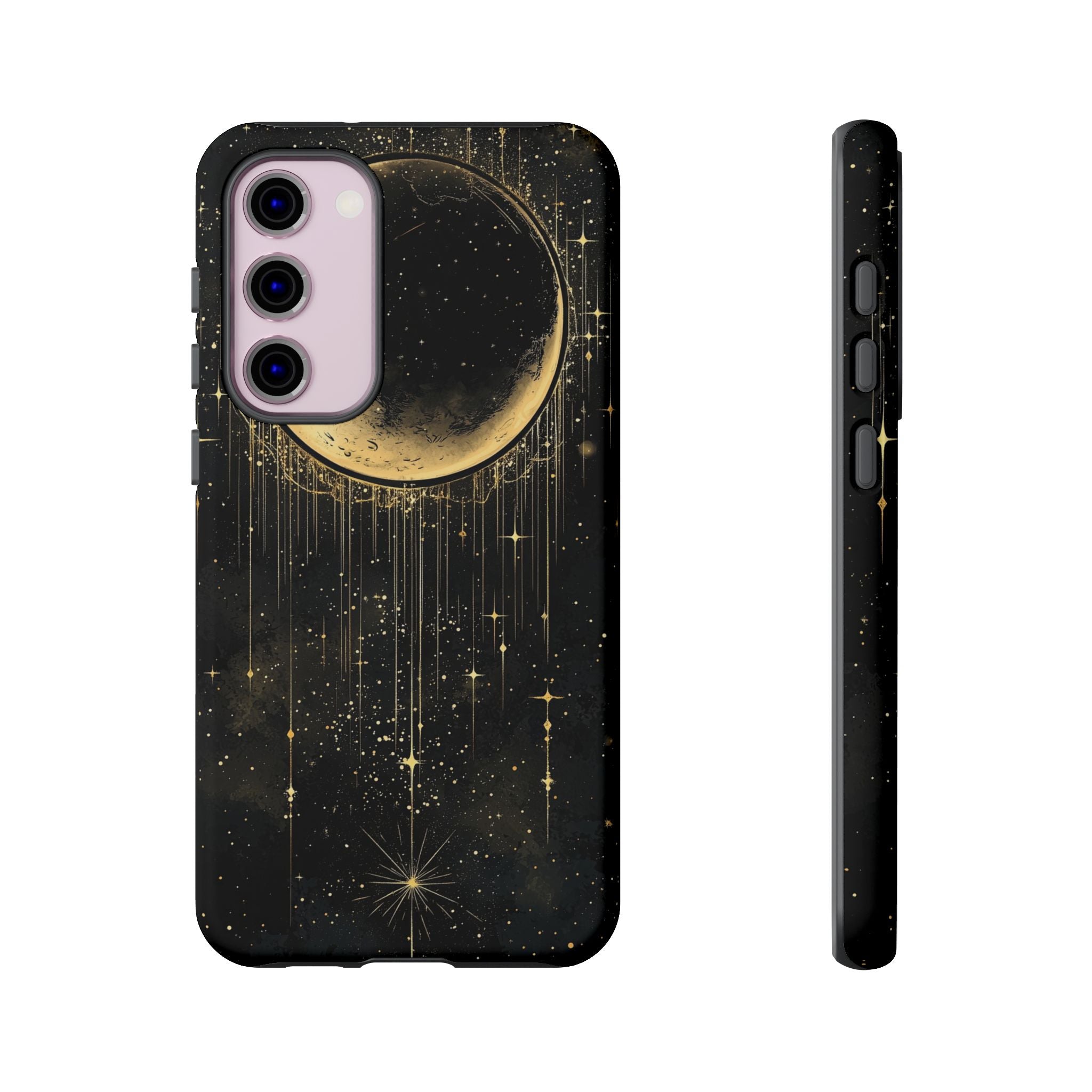 Moonlit Crescent Tough Samsung Galaxy Case | Gold Stars Night Sky