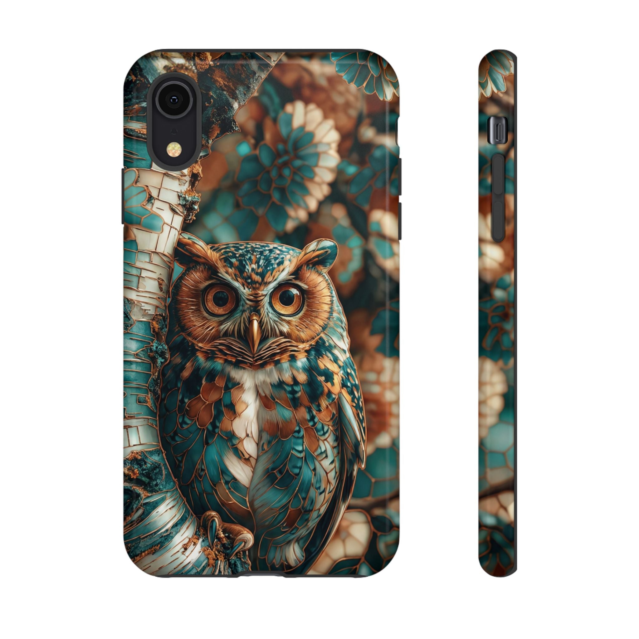 Owl Forest Tough iPhone Case | Teal & Brown Rustic Wildlife Protective Cover