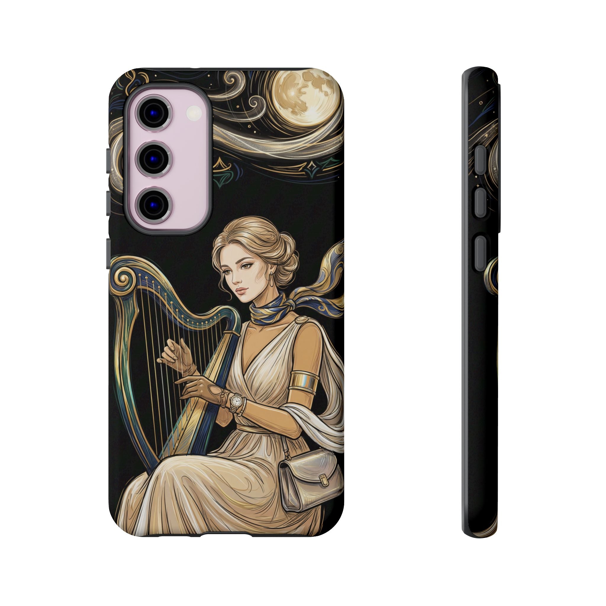 Moonlit Harp Samsung Galaxy Phone Case | Vintage Goddess Musician Art