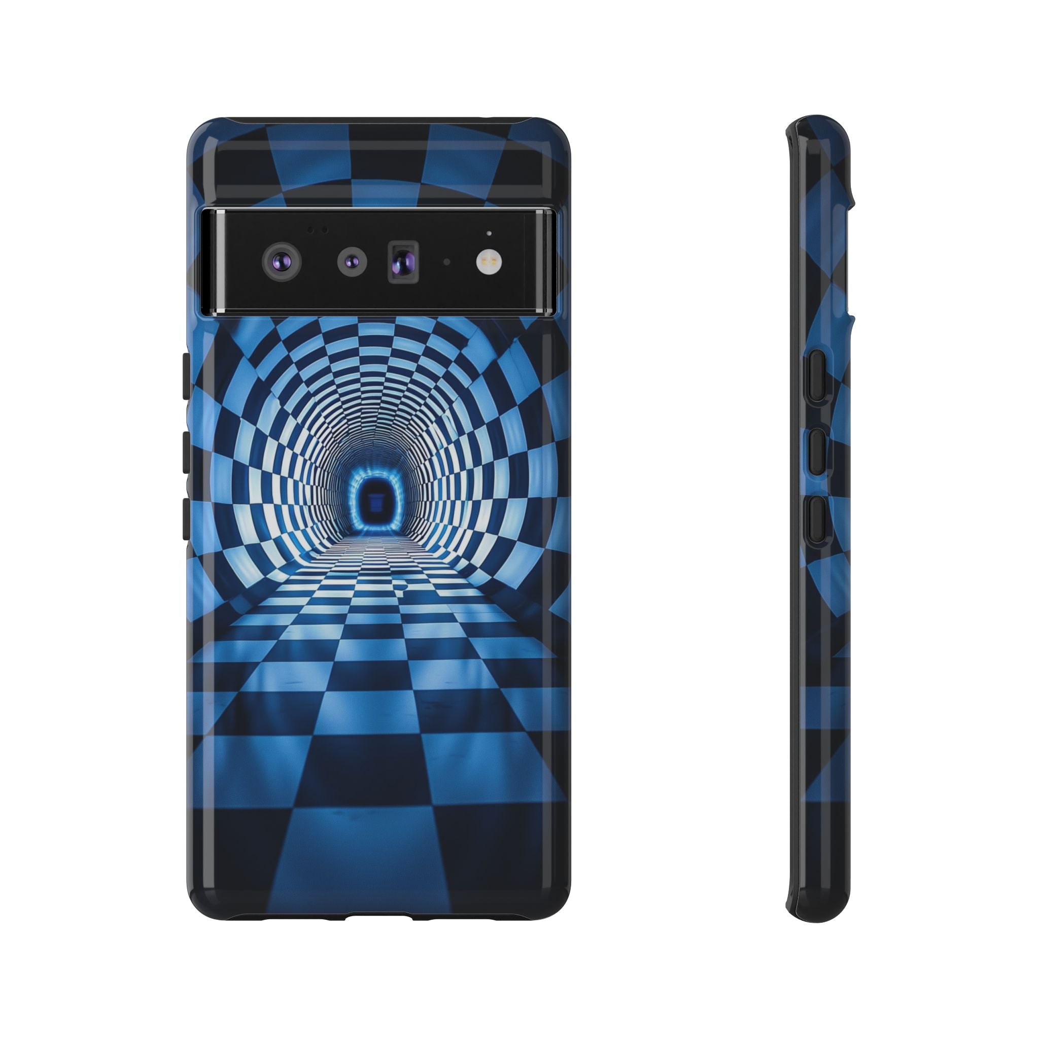 Blue Checkered Tunnel Google Pixel Case — 3D Optical Illusion Tough Case