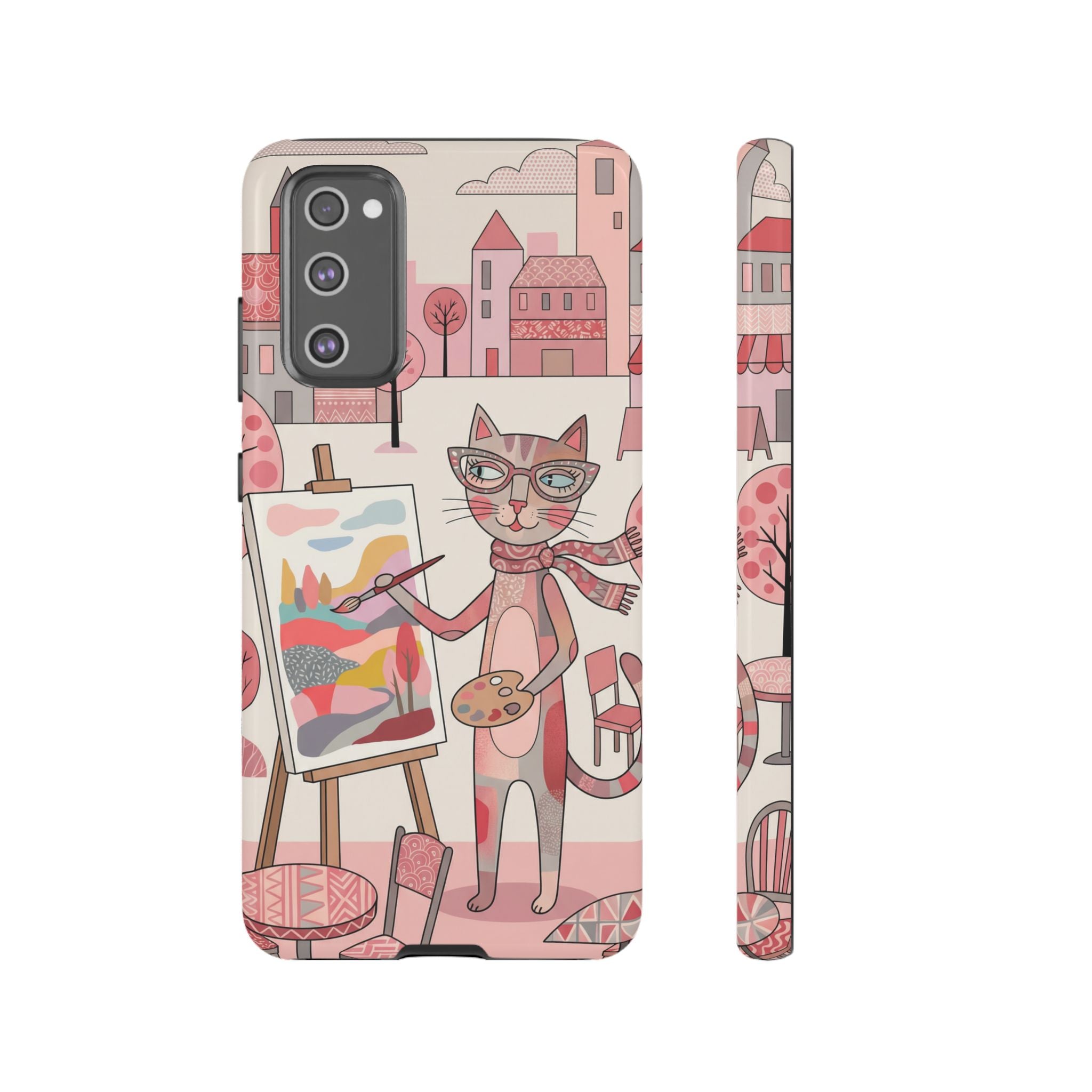 Artistic Cat Samsung Galaxy Phone Case | Painter Kitty Illustration Tough Case
