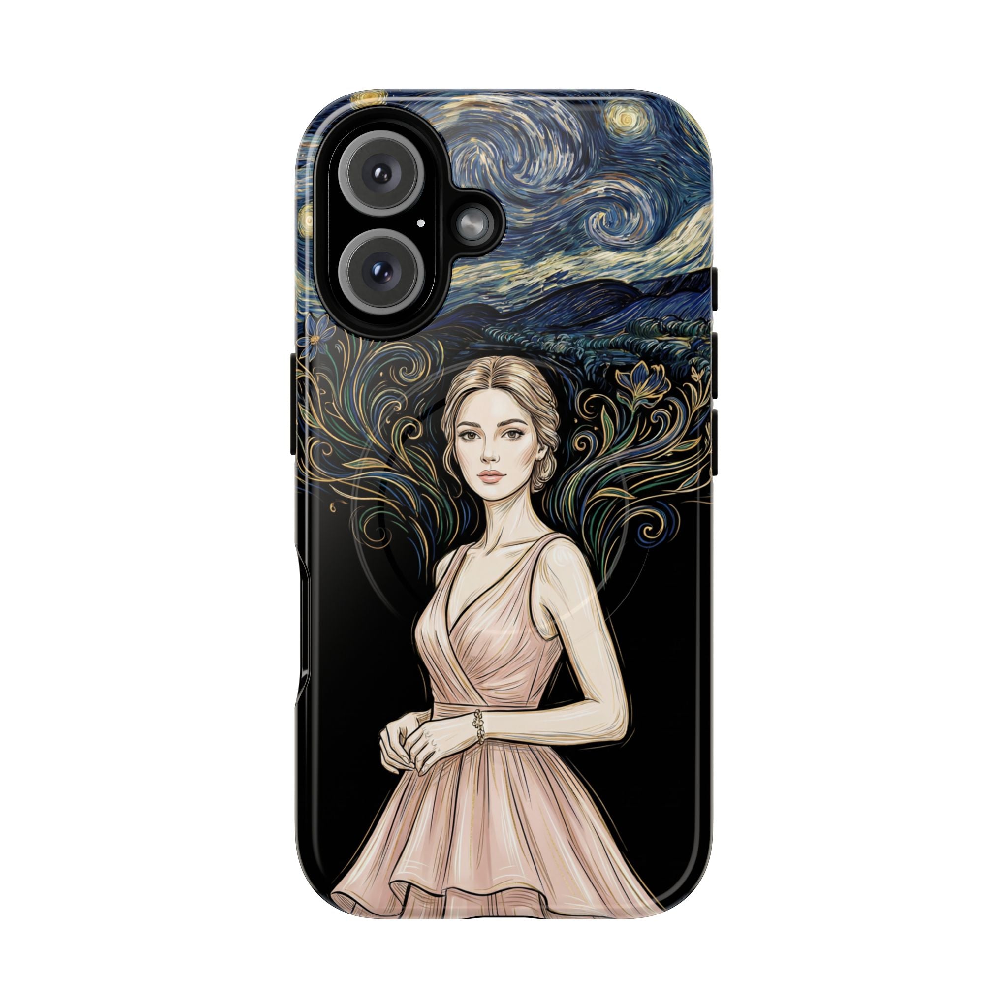 Art Nouveau Starry Night MagSafe iPhone Case | Elegant Woman Illustration Tough Case
