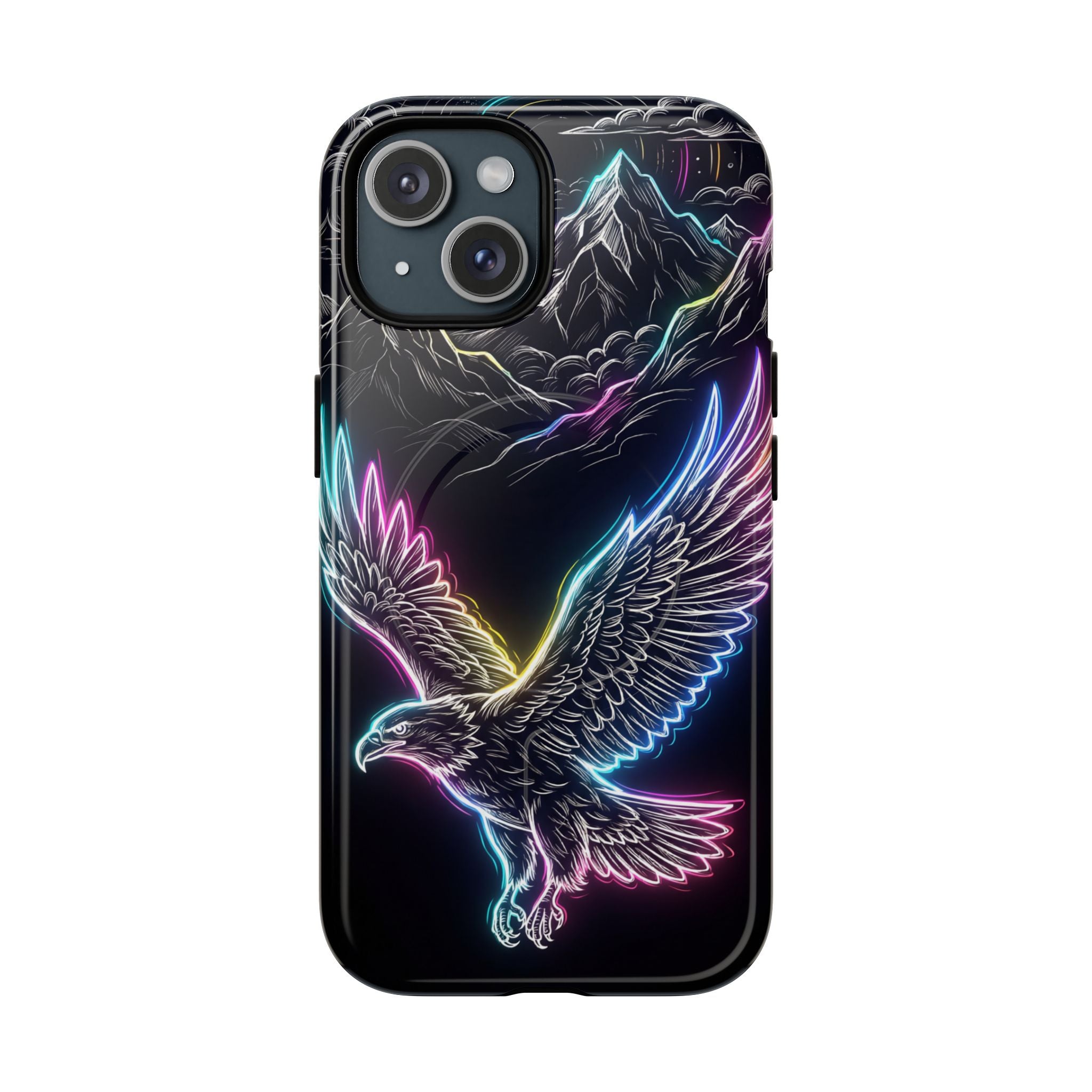 Neon Eagle MagSafe iPhone Case with Mountain Design
