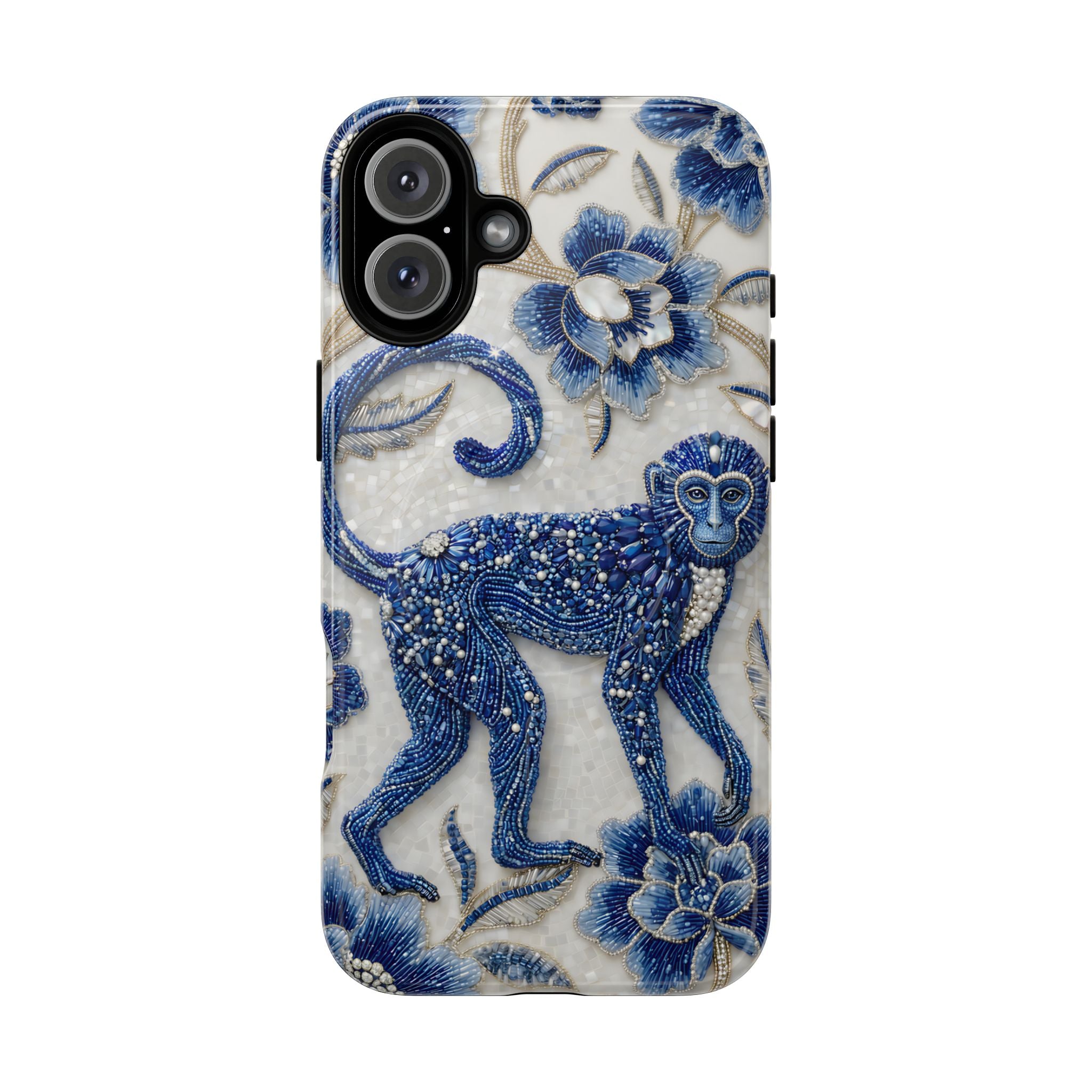 Asian Zodiac Monkey MagSafe iPhone Case | Blue & White Porcelain Art Protective Case | Year of the Monkey Gift