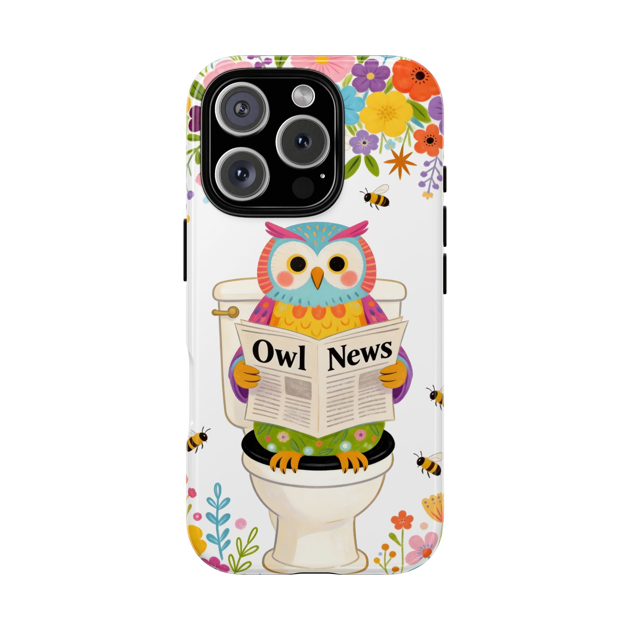 Owl News Floral iPhone Case | Cute Owl Reading Newspaper on Toilet