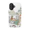 Cover protettiva per iPhone con illustrazione di caffè parigino | Biciclette e piccioni vintage