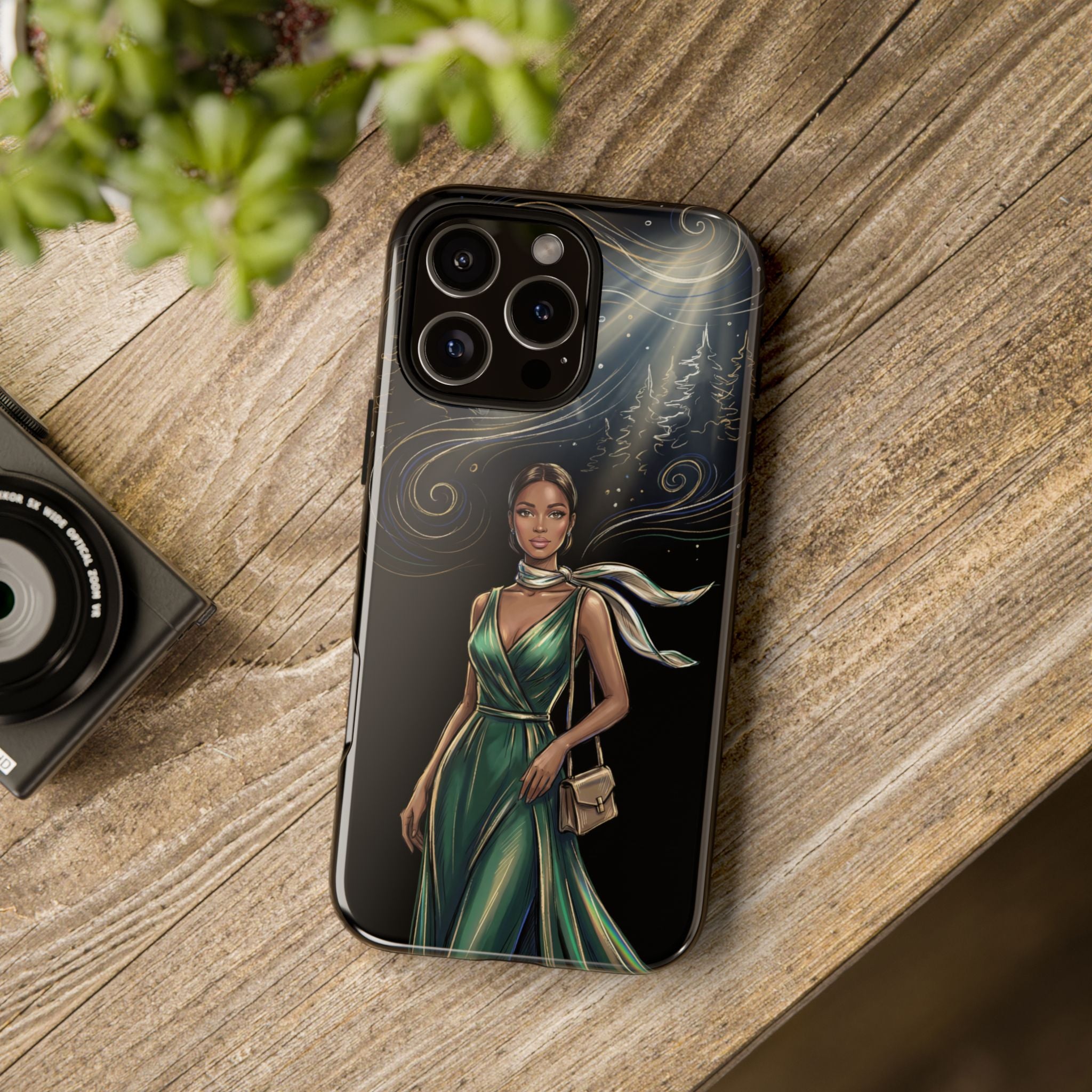 Elegant Woman in Green Dress Art Protective Tough iPhone Case