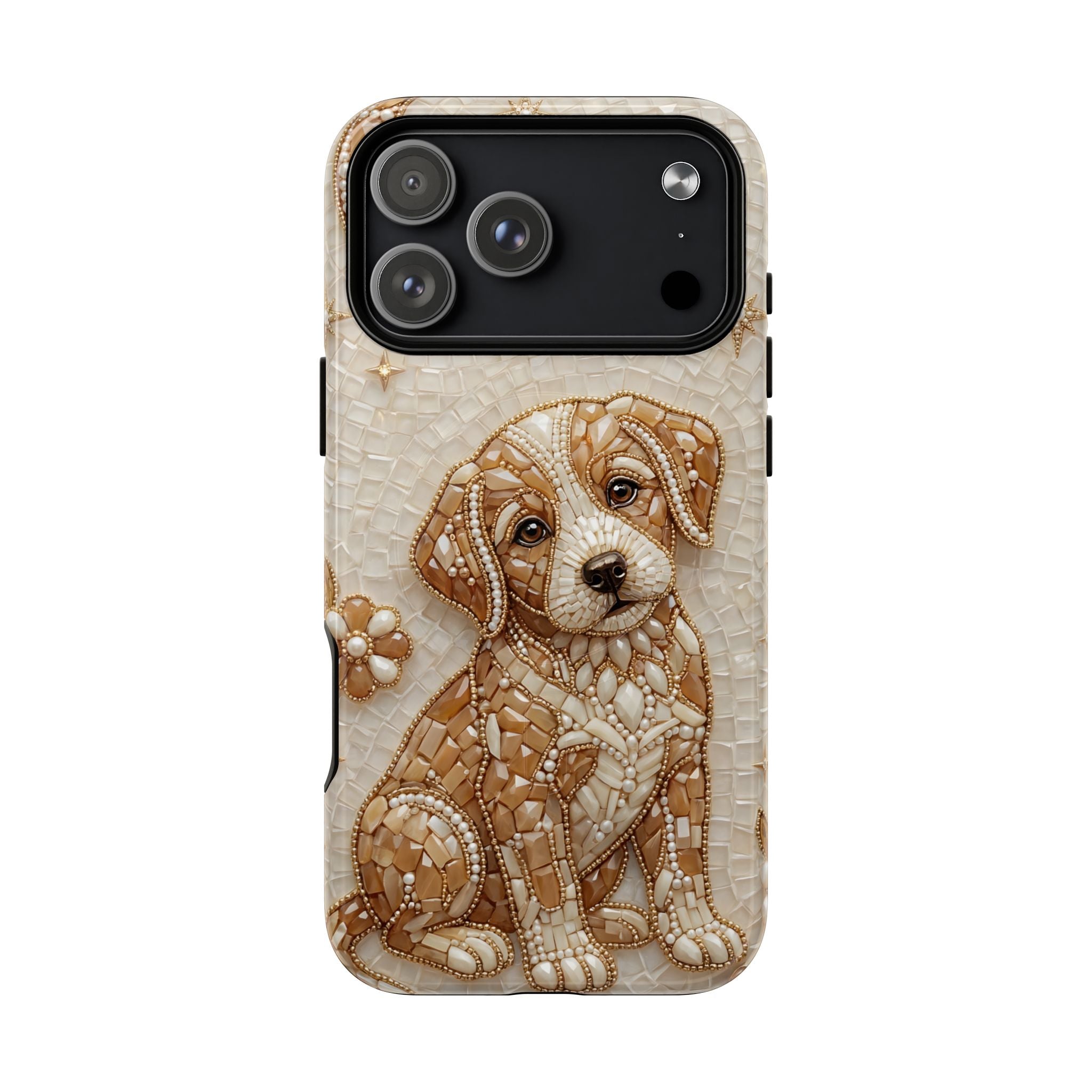 Cute Mosaic Puppy MagSafe iPhone Case — Protective Phone Cover with Brown Puppy Art