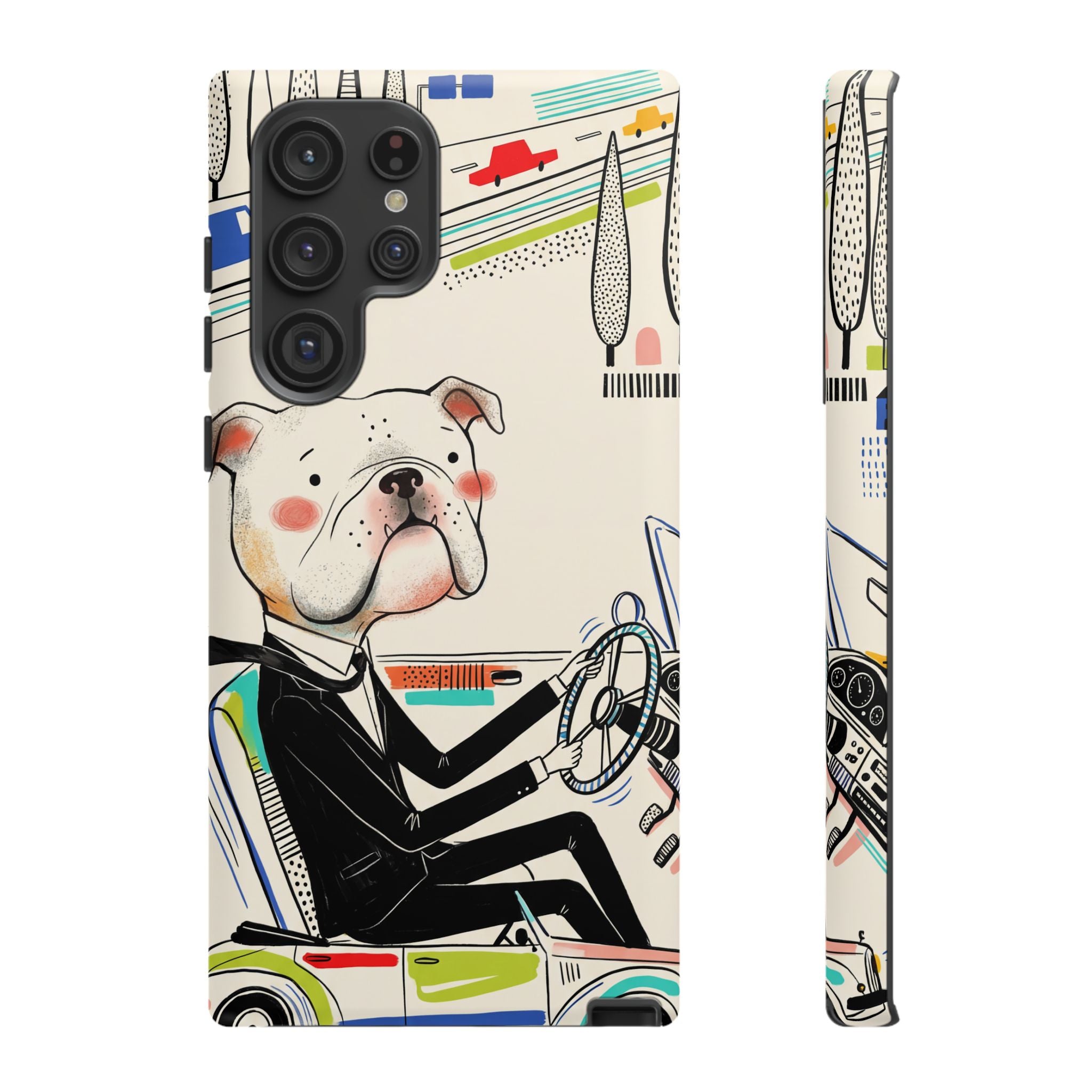 Bulldog Driver Samsung Galaxy Phone Case | Cute Retro Dog Illustration