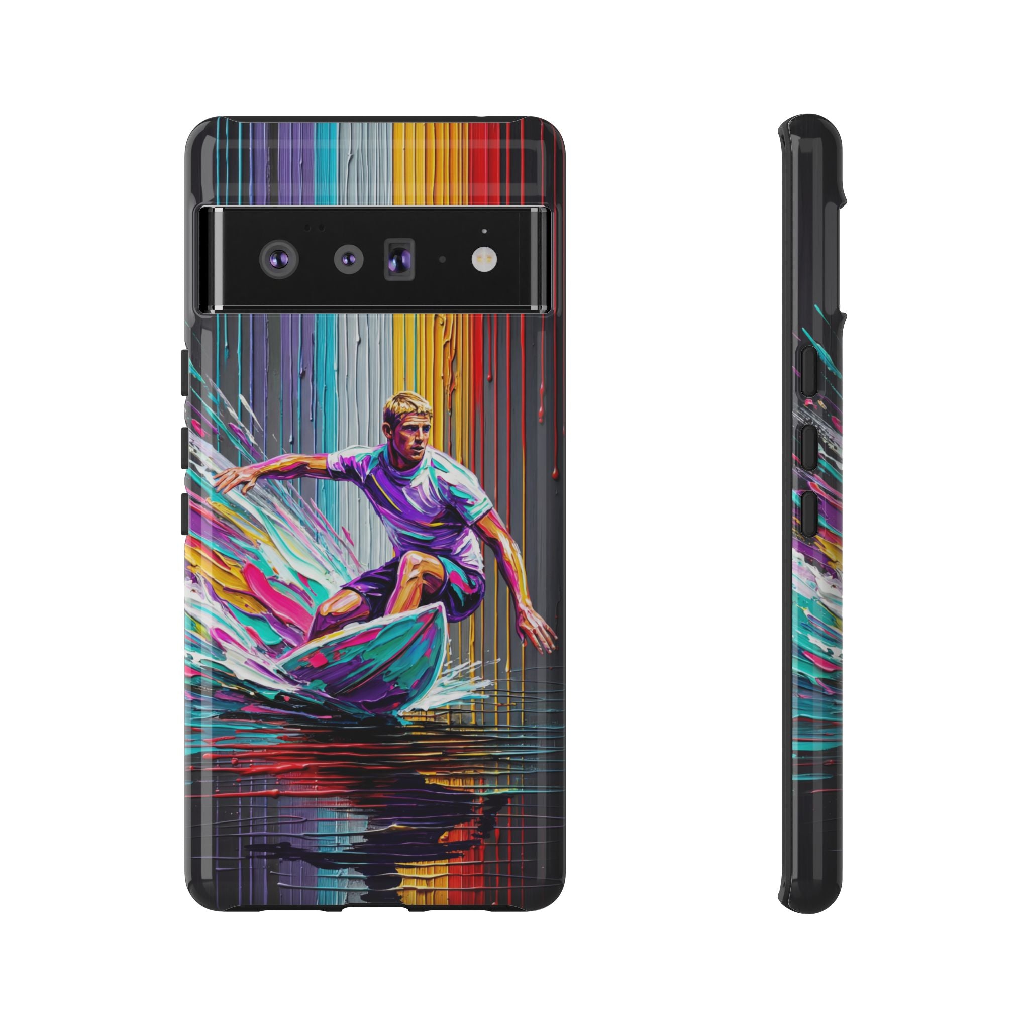 Surfing Art Google Pixel Phone Case | Colourful Wave Surfer Protective Cover