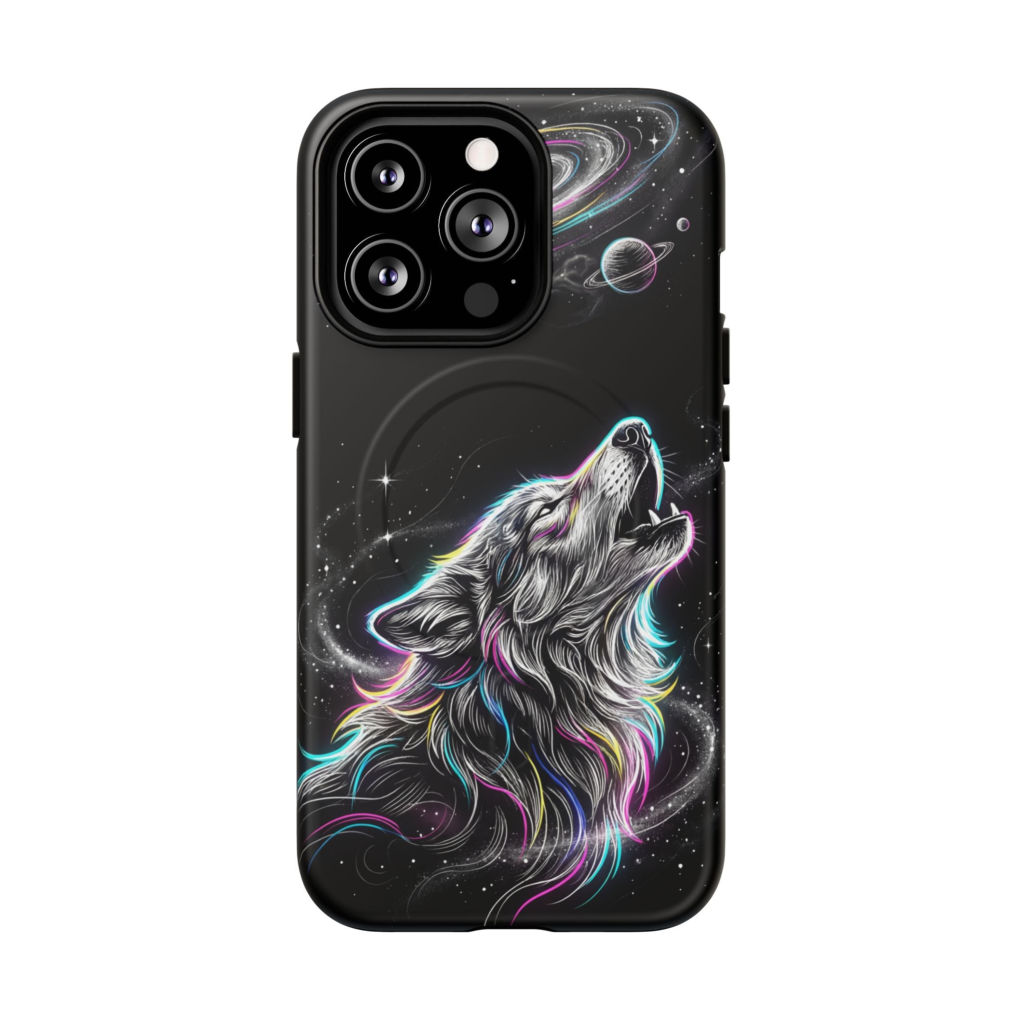 Wolf Galaxy Tough MagSafe iPhone Case | Colorful Howling Wolf Space Design