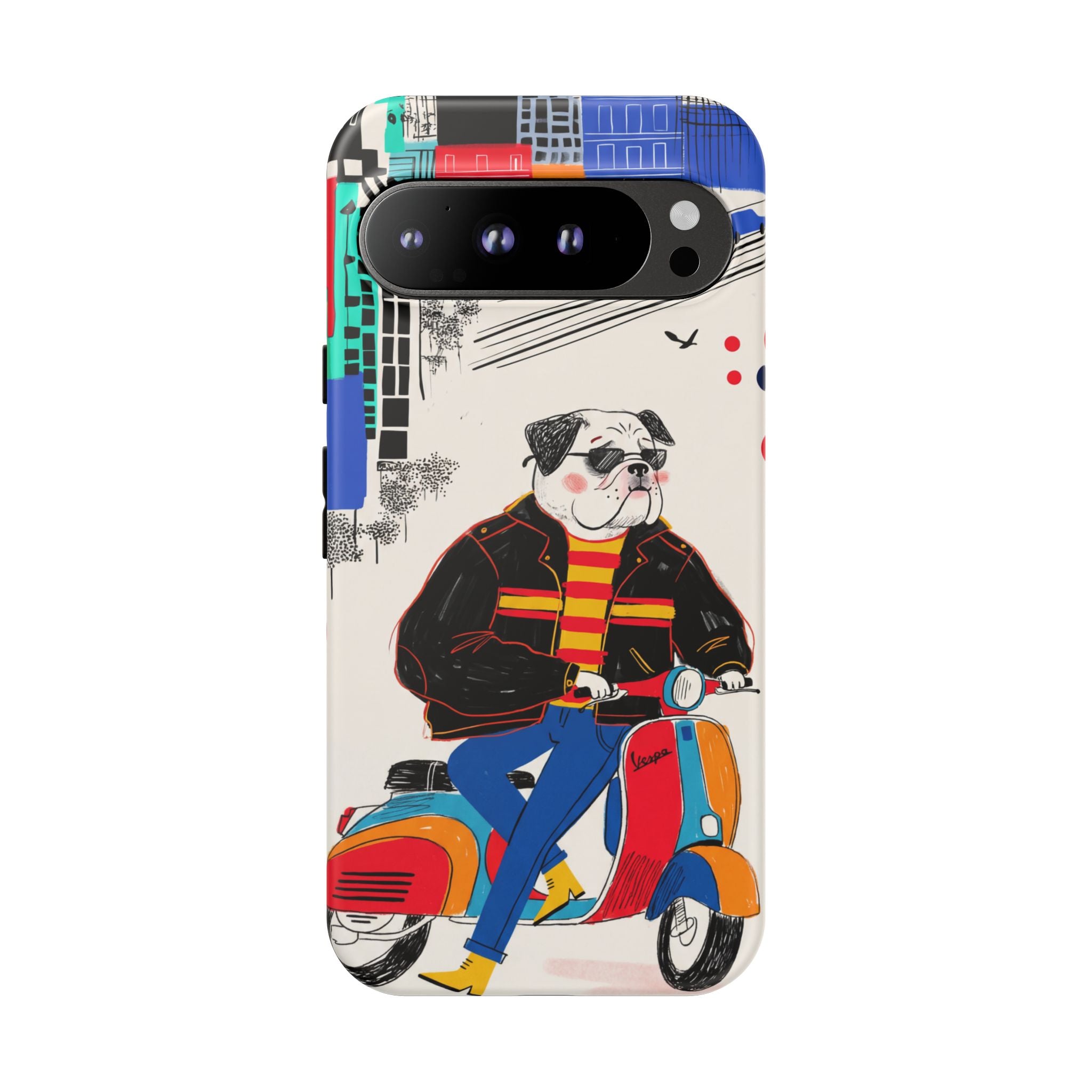 Bulldog Vespa Google Pixel Phone Case | Retro Scooter Dog Protective Cover