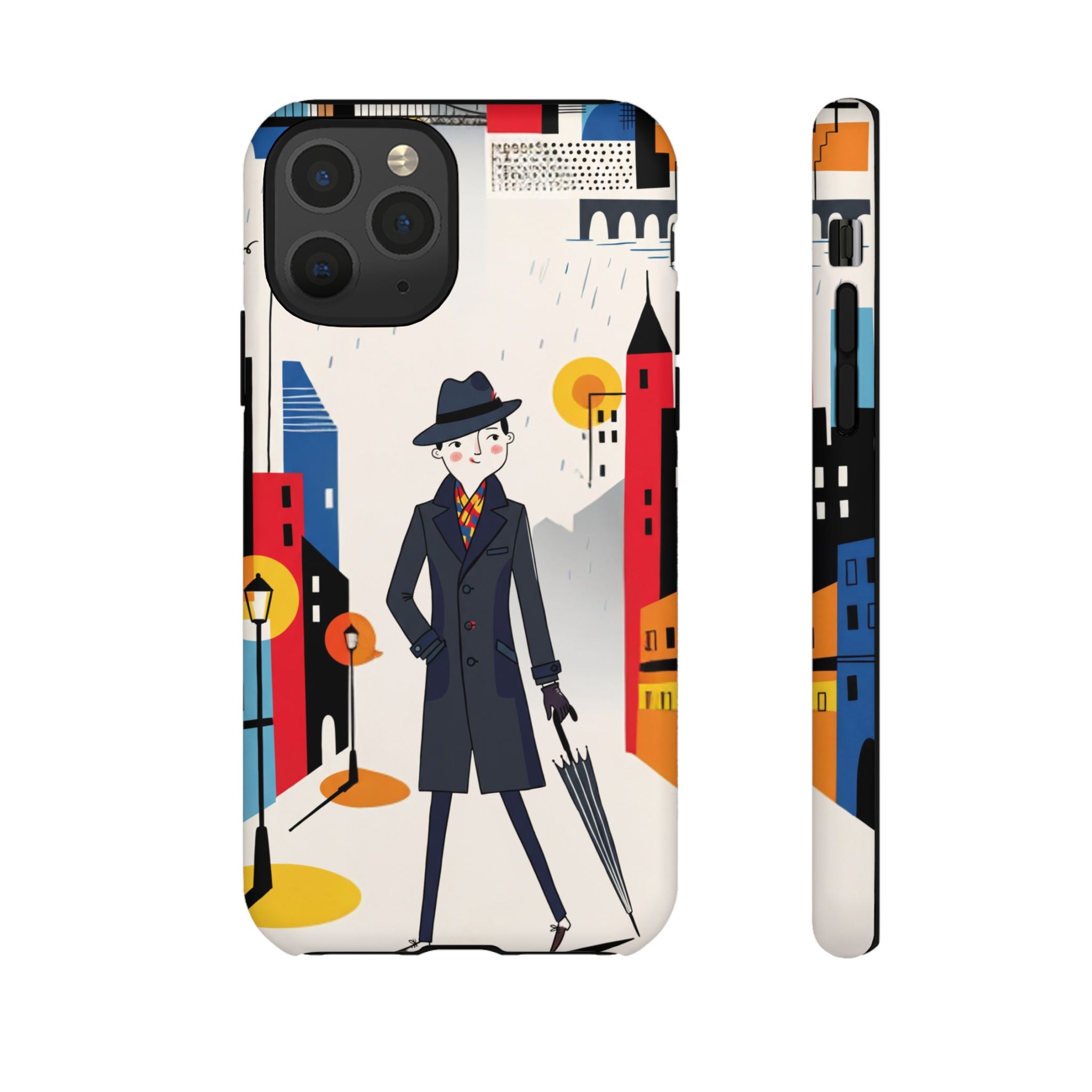 Retro Gentleman in Cityscape Illustration iPhone Case