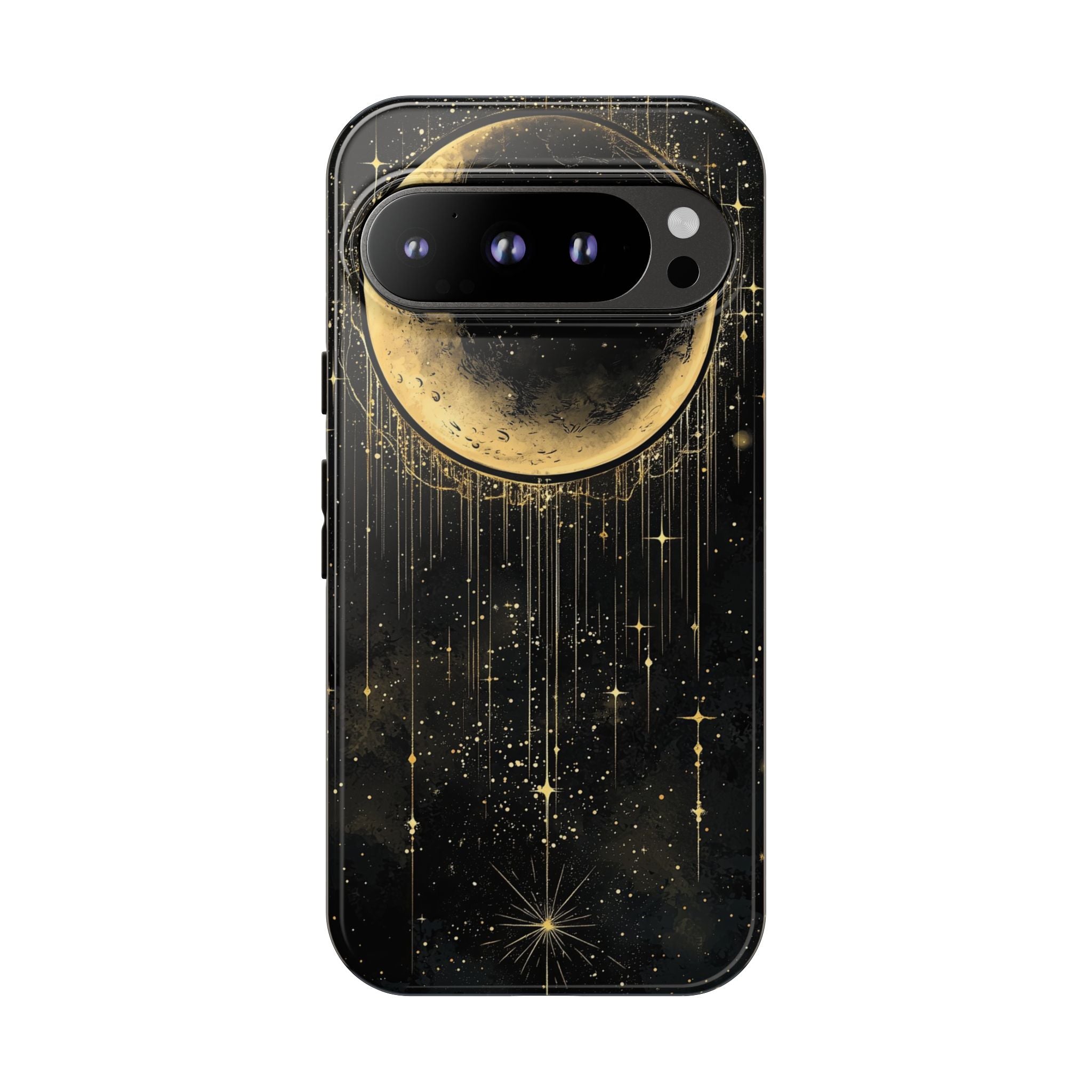 Moonlit Crescent Tough Google Pixel Case | Gold Stars Night Sky