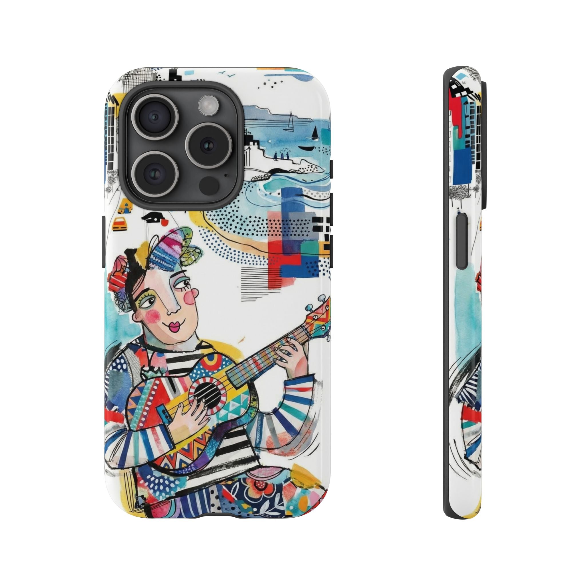 Artistic Musician iPhone Case | Colorful Guitar Cityscape Tough Case