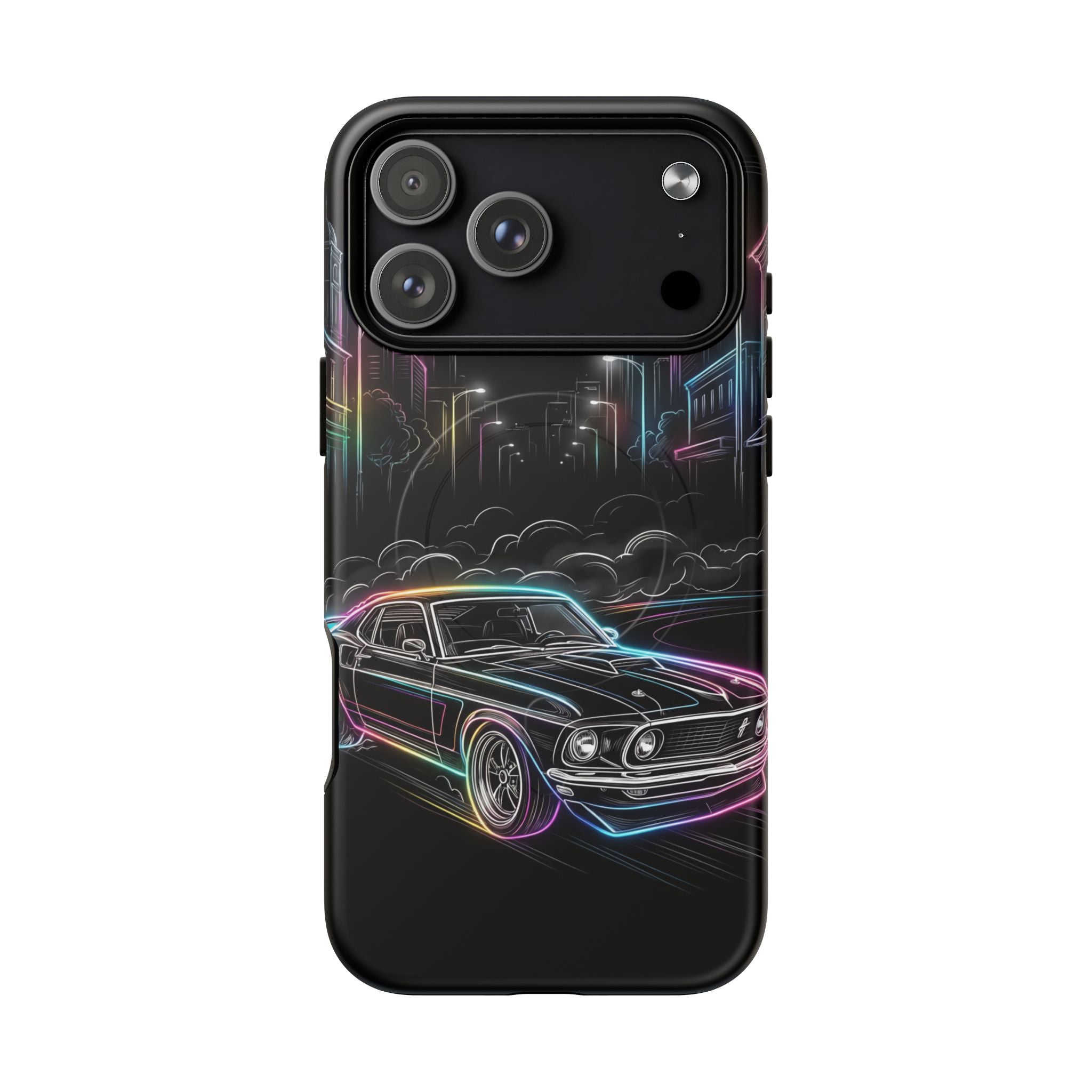 Neon Muscle Car MagSafe iPhone Case | Retro City Nightscape