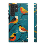 Bird Pattern Tough Samsung Galaxy Phone Case | Colourful Songbirds on Teal Background