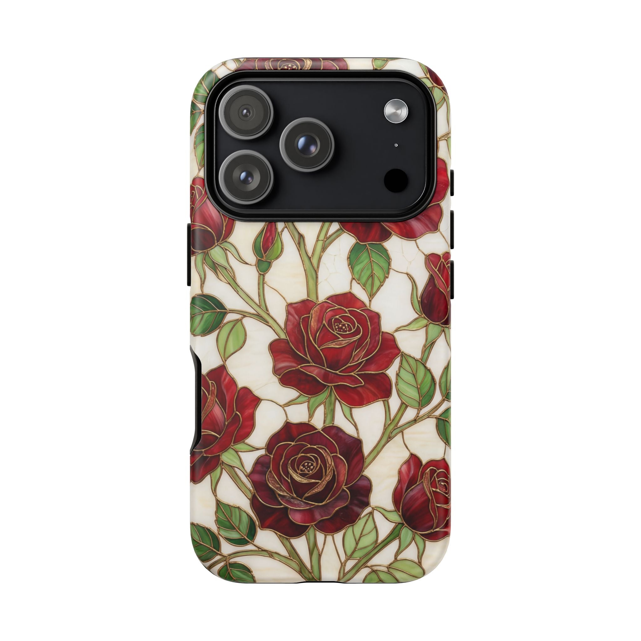 Red Rose Pattern Tough iPhone Case — Vintage Floral iPhone Protection