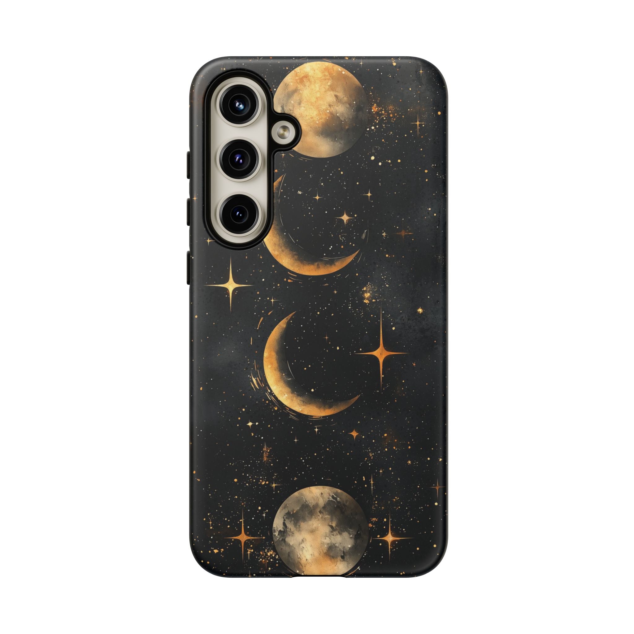 Celestial Moon Phases Tough Samsung Galaxy Case | Gold Crescent & Full Moon Galaxy Design