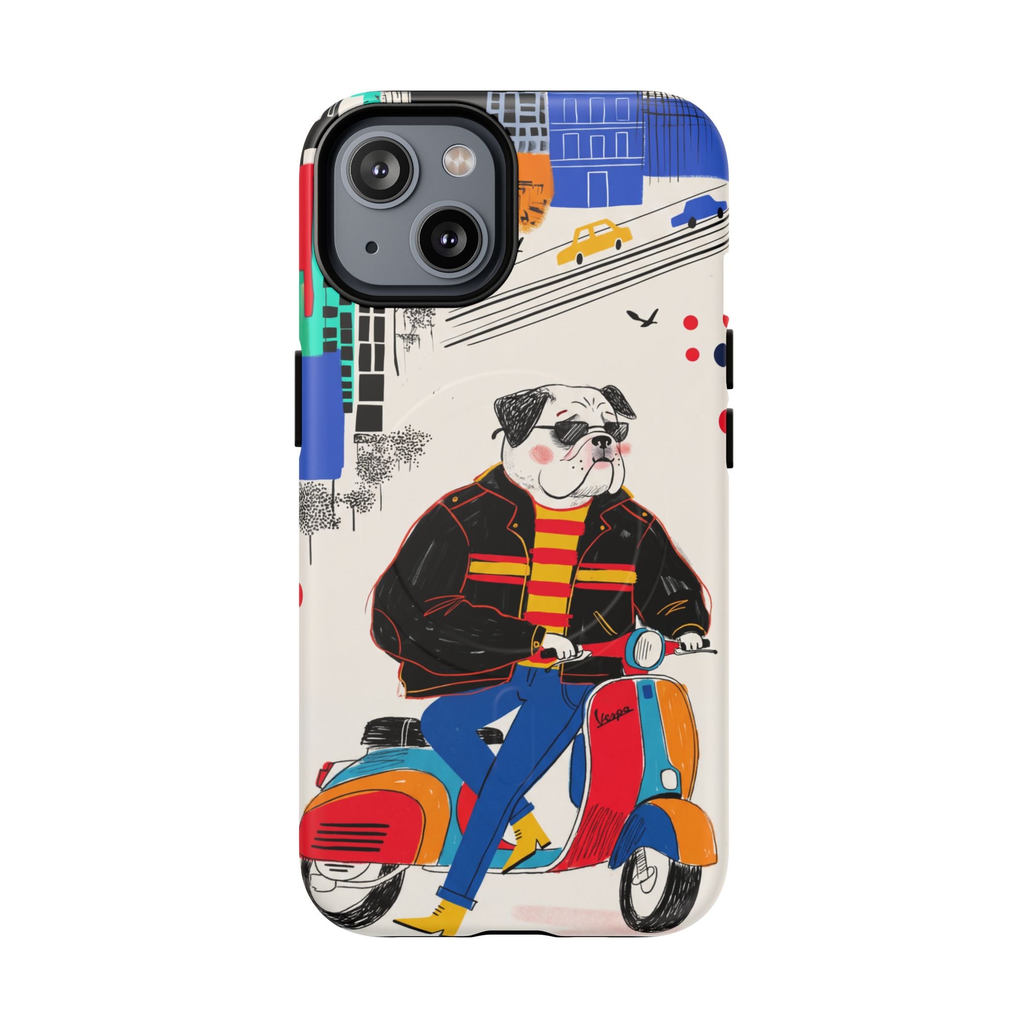 Bulldog Vespa MagSafe iPhone Case | Retro Scooter Dog Protective Cover