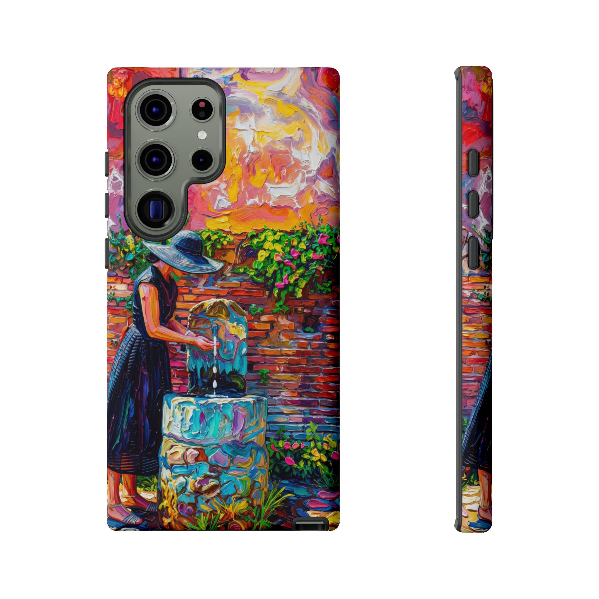 Artistic Woman at Fountain Samsung Galaxy Case | Colourful Garden Scene Tough Cases
