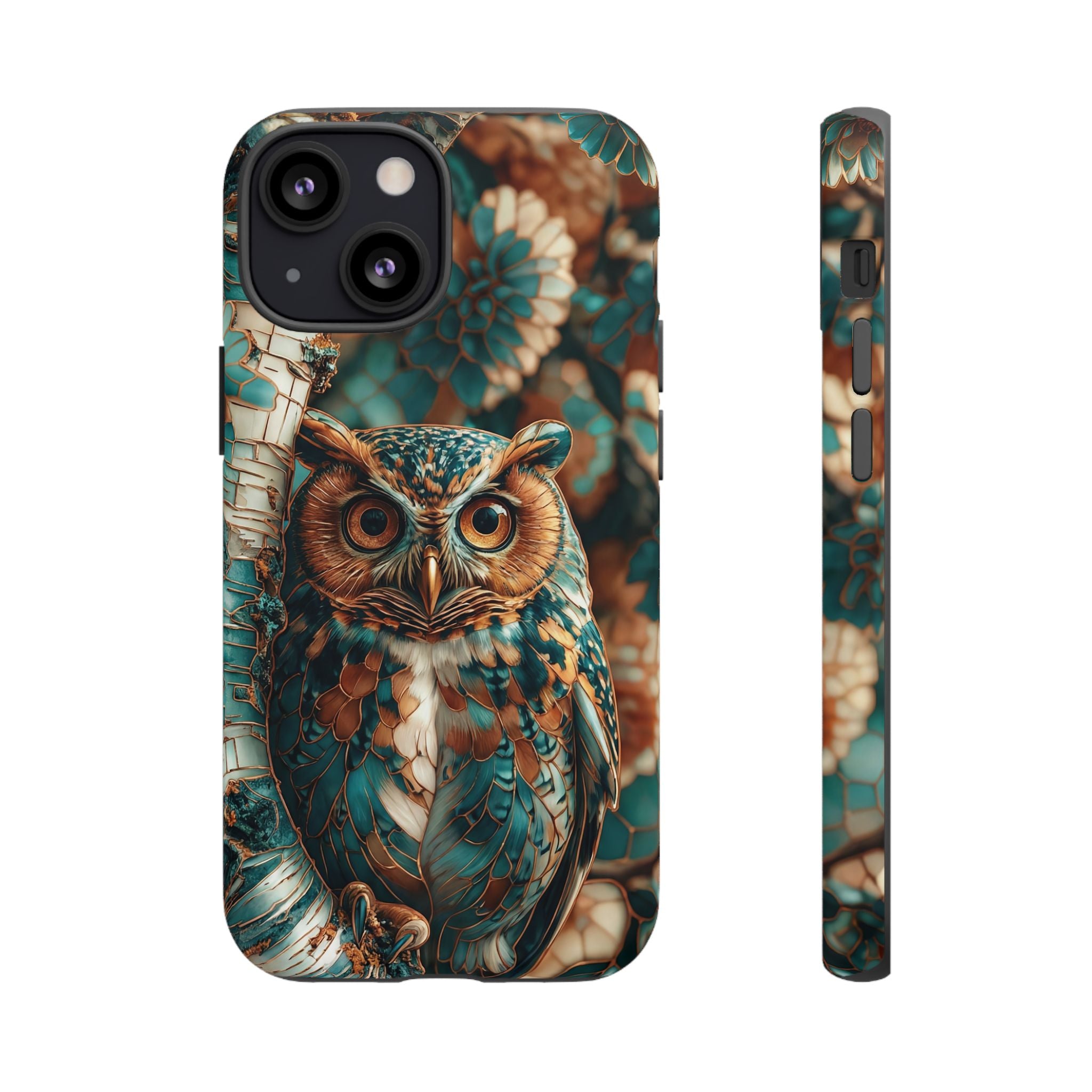 Owl Forest Tough iPhone Case | Teal & Brown Rustic Wildlife Protective Cover