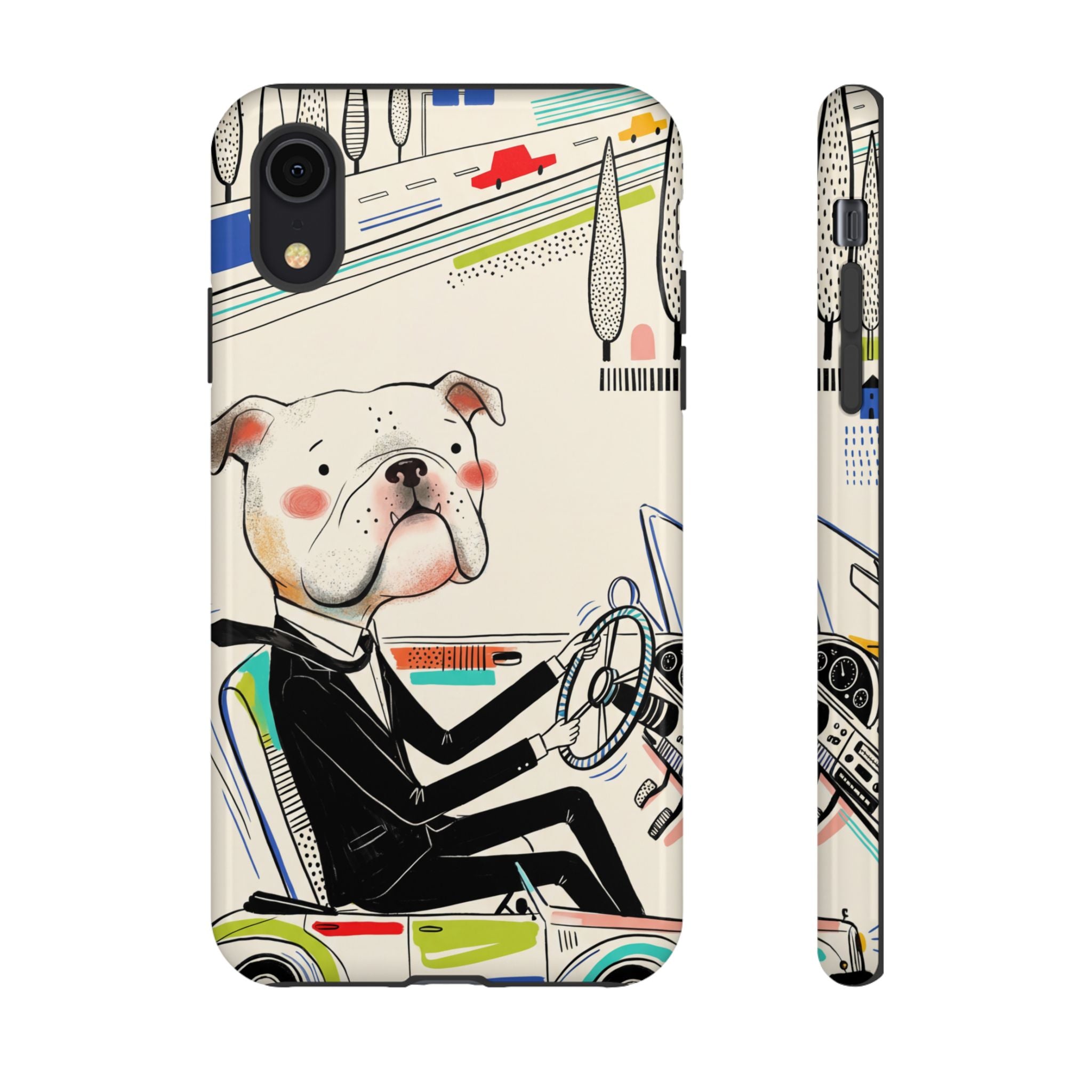 Bulldog Driver iPhone Case | Cute Retro Dog Illustration