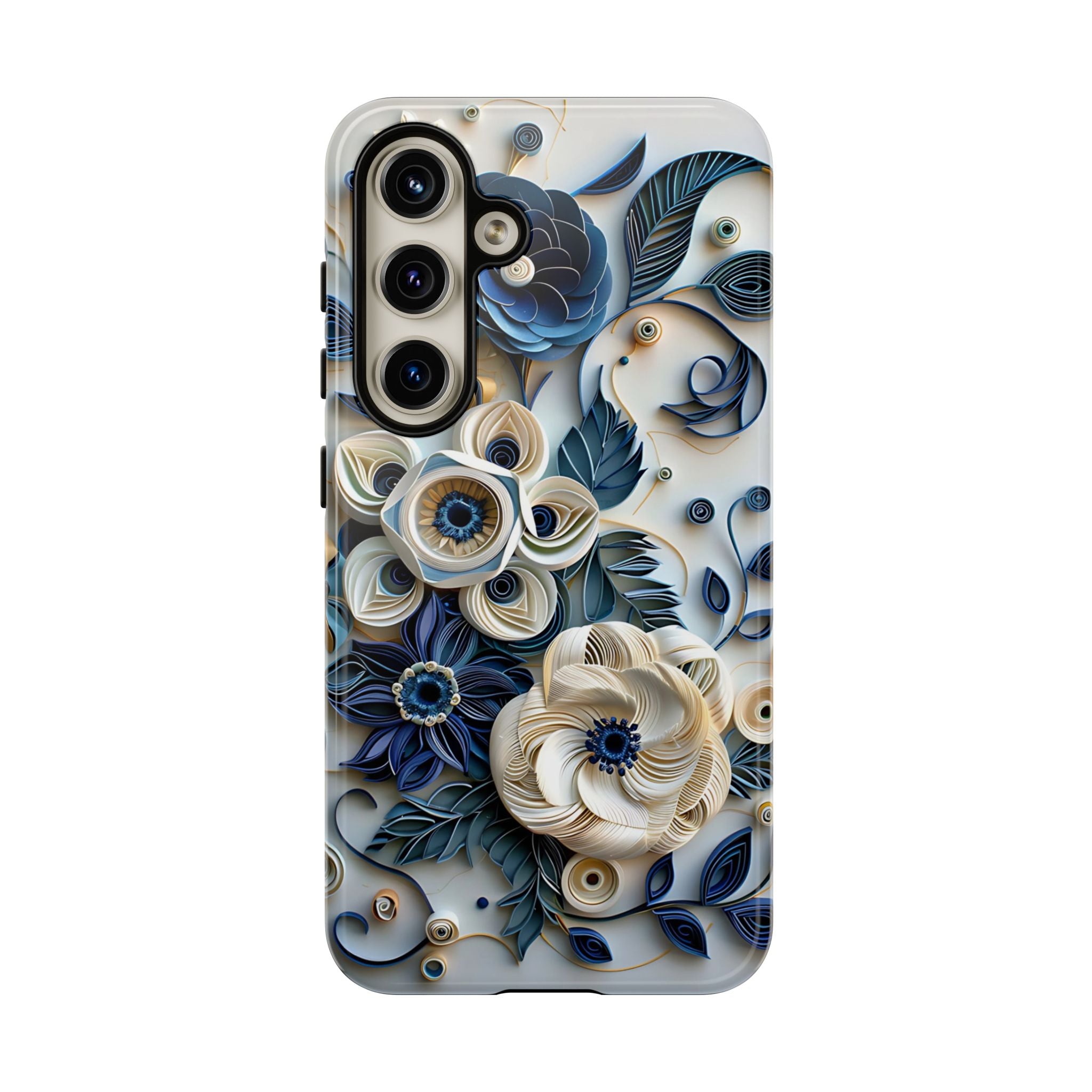 Floral Quilled Art Samsung Galaxy Case — Blue & Cream Decorative Protection