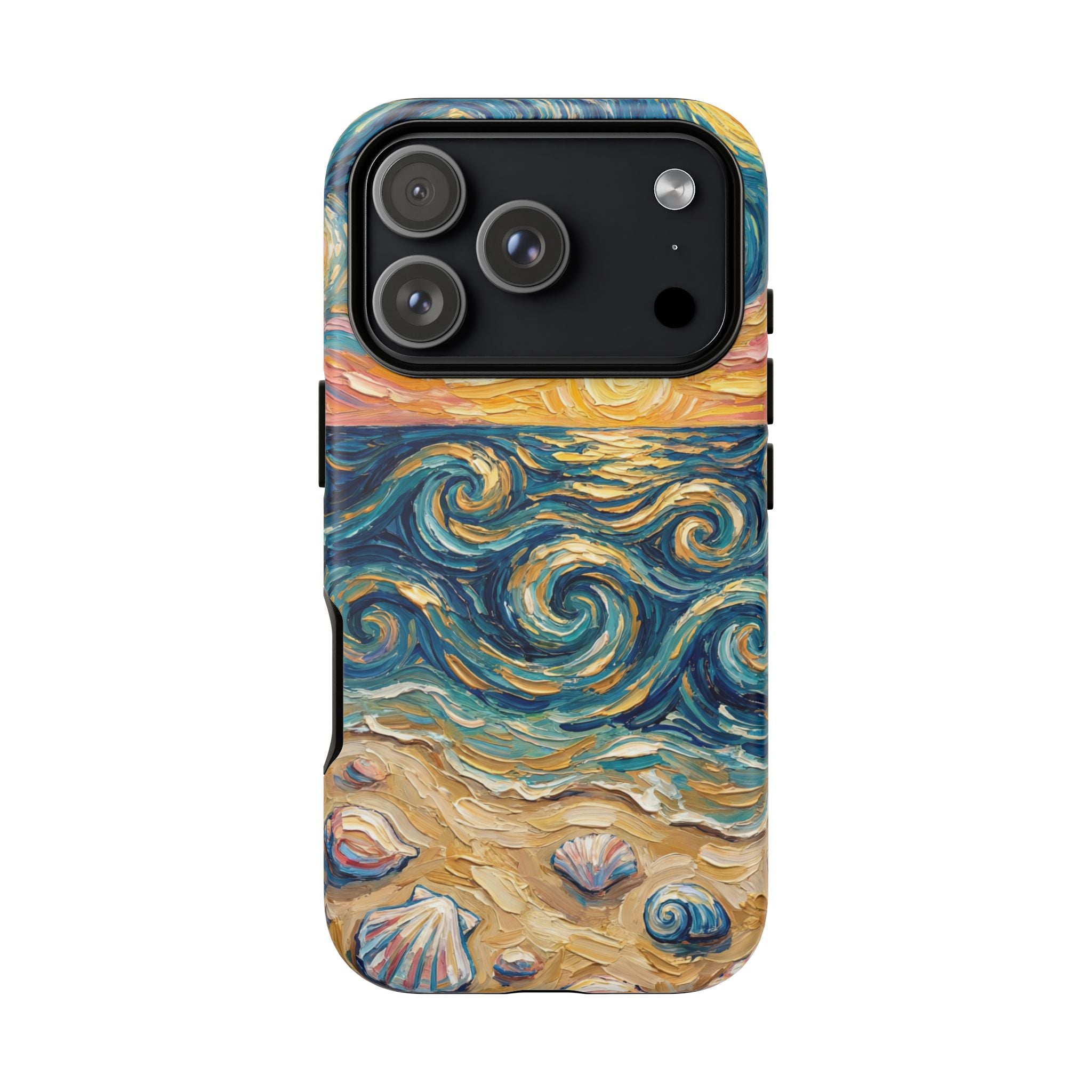 Sea Sunset iPhone Case — Van Gogh‑Style Beach Waves with Shells