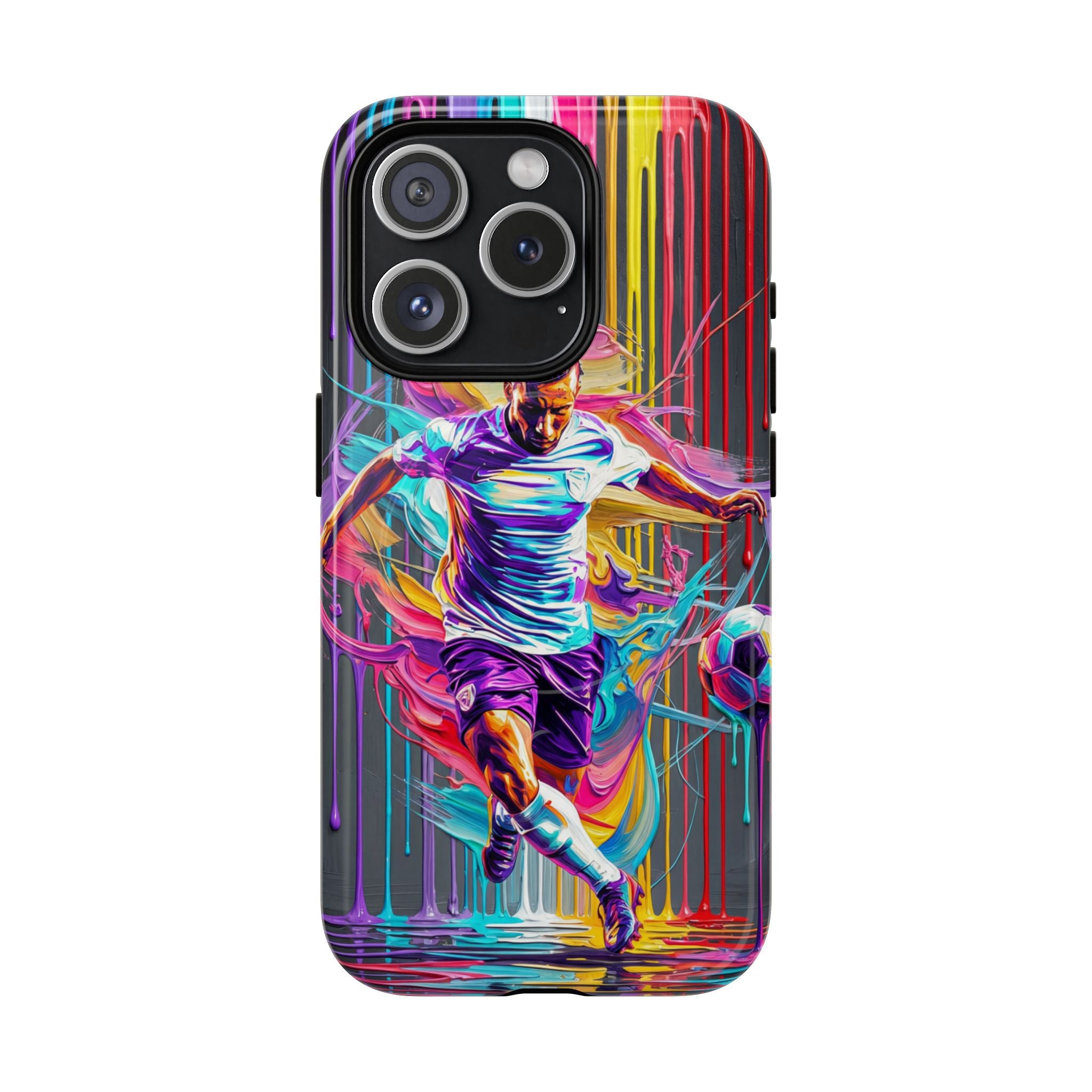 Soccer Player Neon Art MagSafe iPhone Case | Vibrant Football Kick Protective Cover