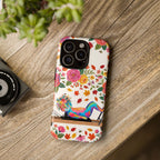 Autumn Floral Pilates iPhone Case | Colorful Rainbow Pilates Cat on Falling Leaves