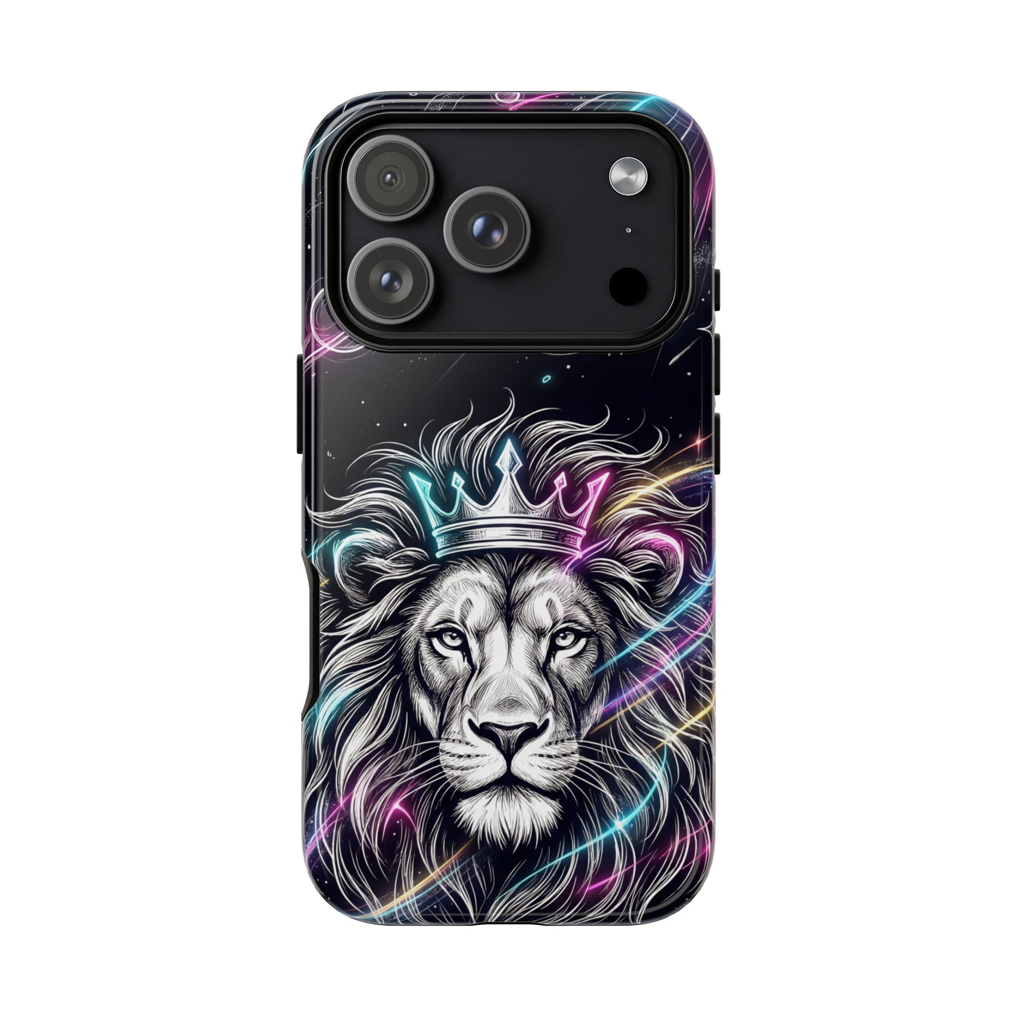 Galaxy Lion iPhone Case | Neon Crowned Lion Protective Case
