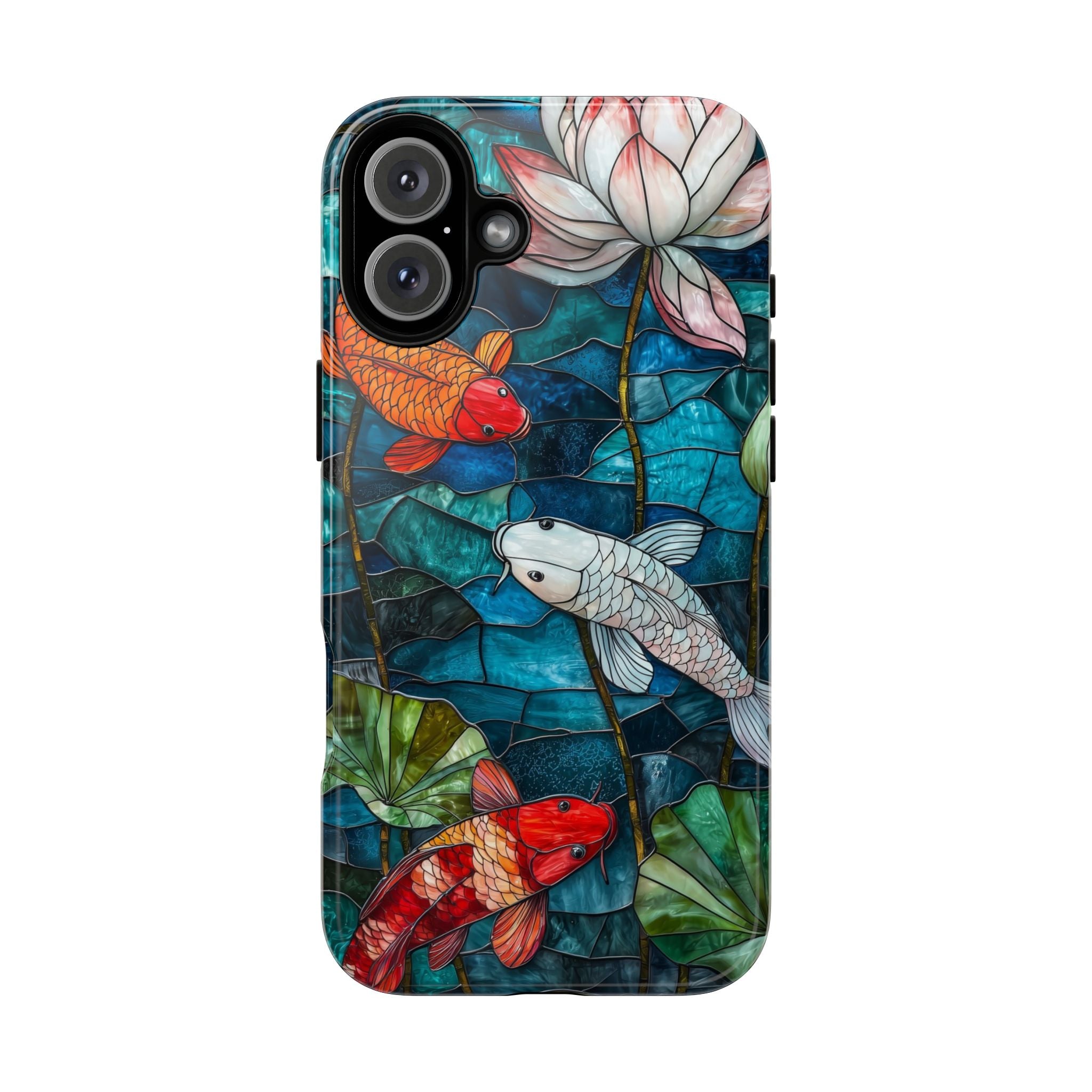 Koi Pond Tough iPhone Case — Stained Glass Lotus & Koi Design