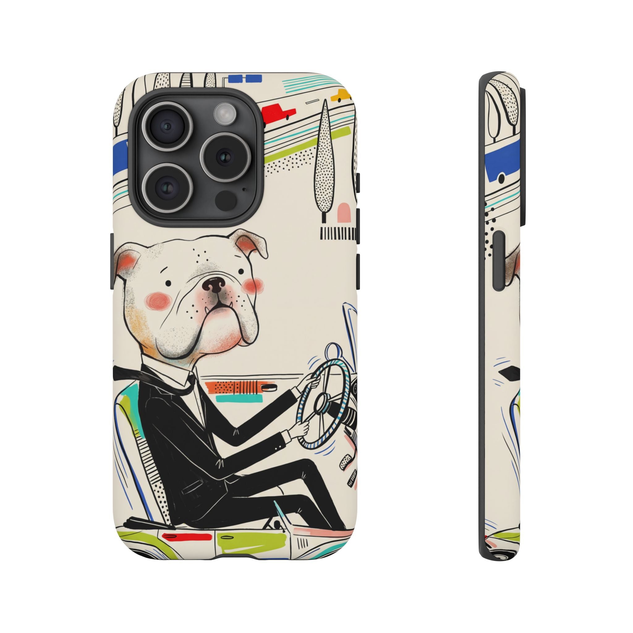 Bulldog Driver iPhone Case | Cute Retro Dog Illustration