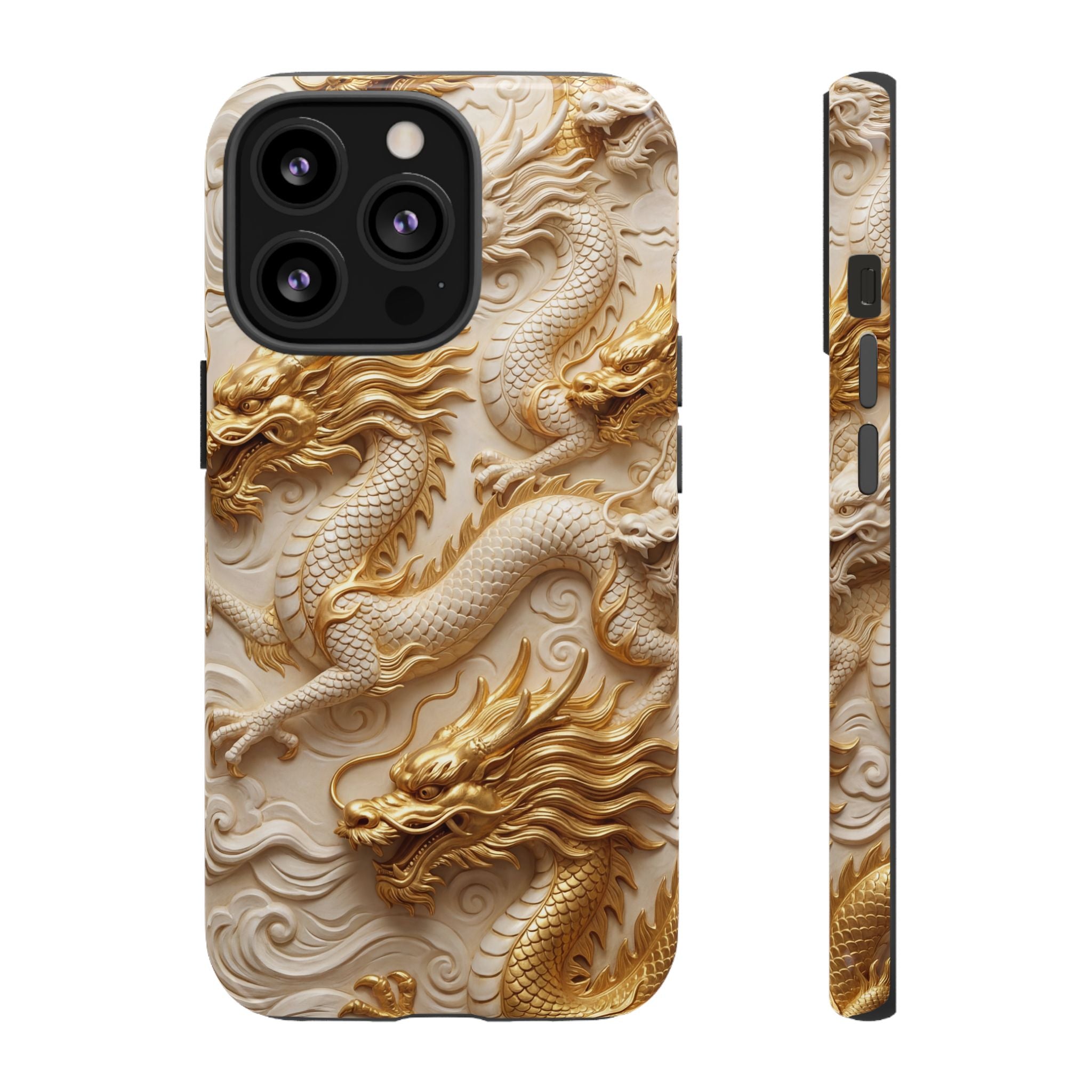 Dragon Relief iPhone Case — Gold Carved Dragon Protective Cover