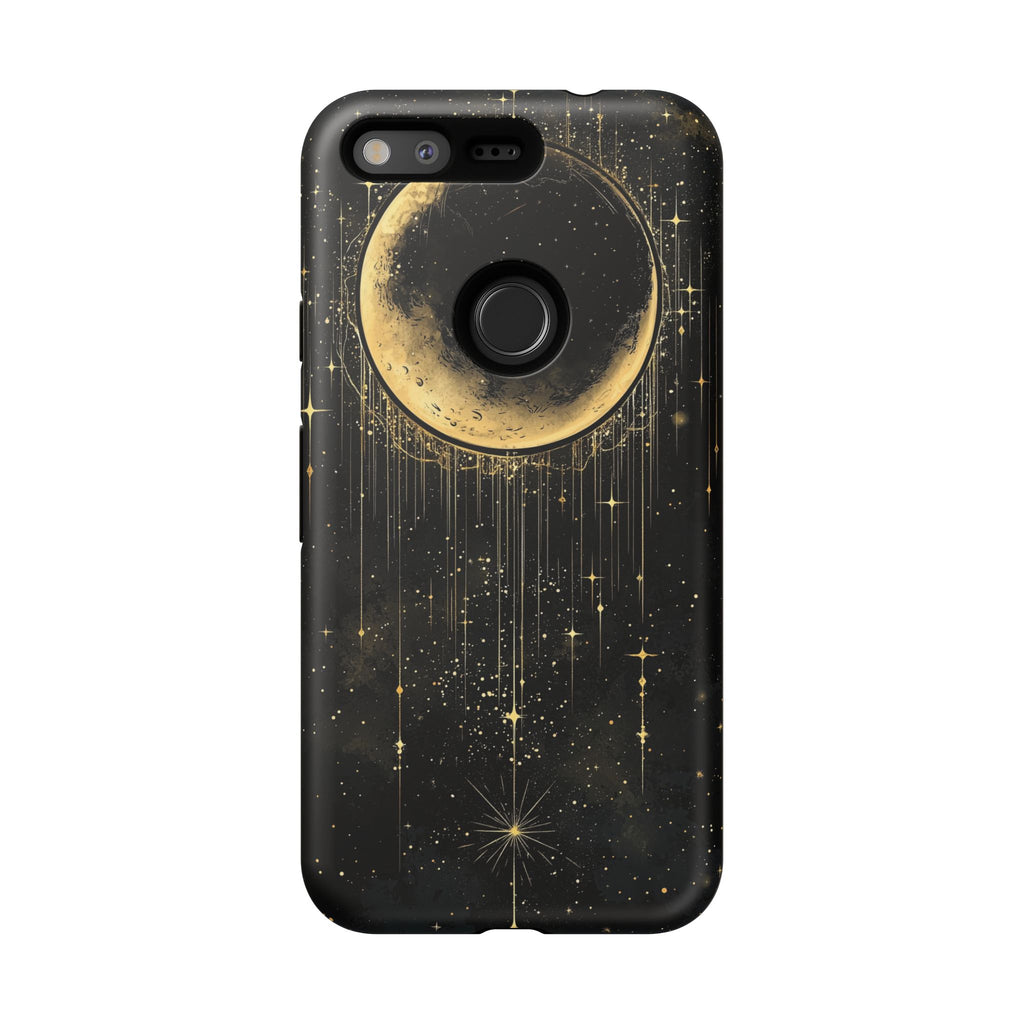Moonlit Crescent Tough Google Pixel Case | Gold Stars Night Sky