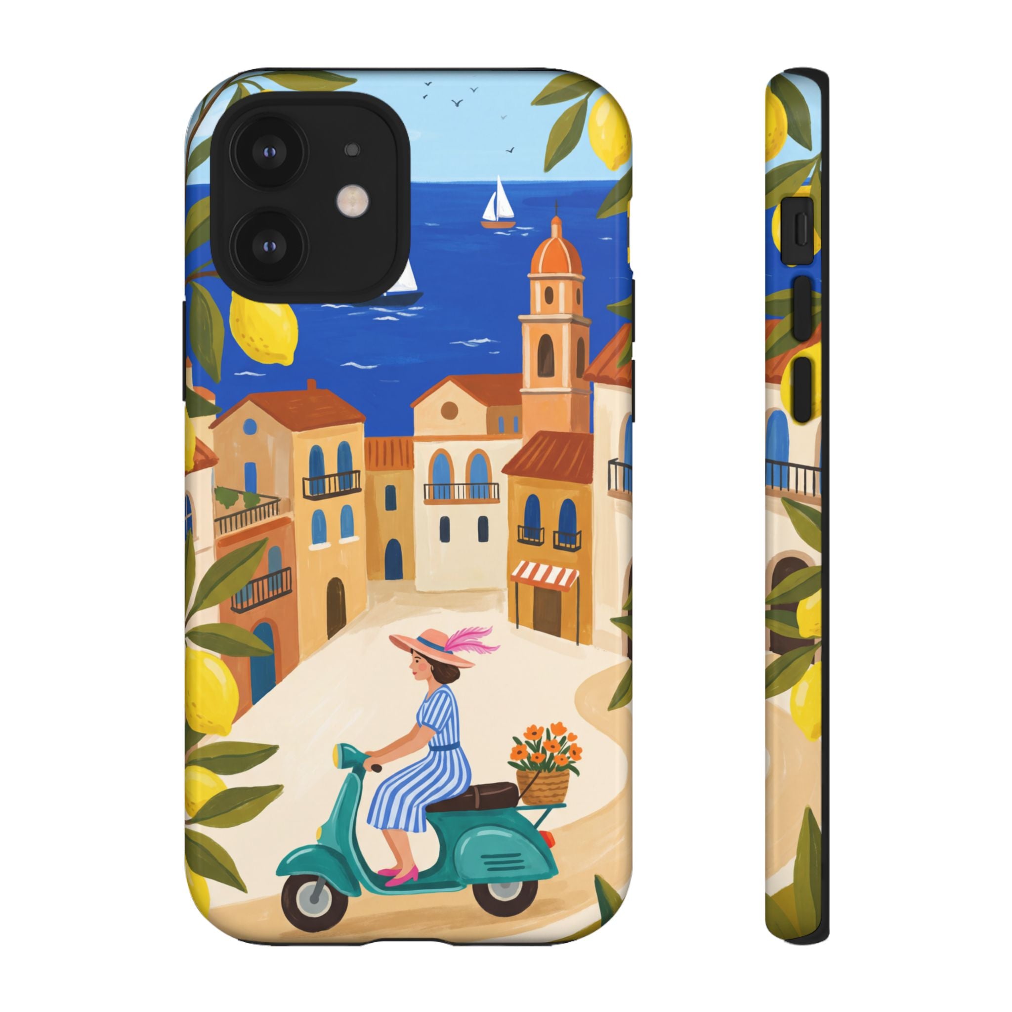 Mediterranean Scooter iPhone Case | Coastal Lemon Grove Design