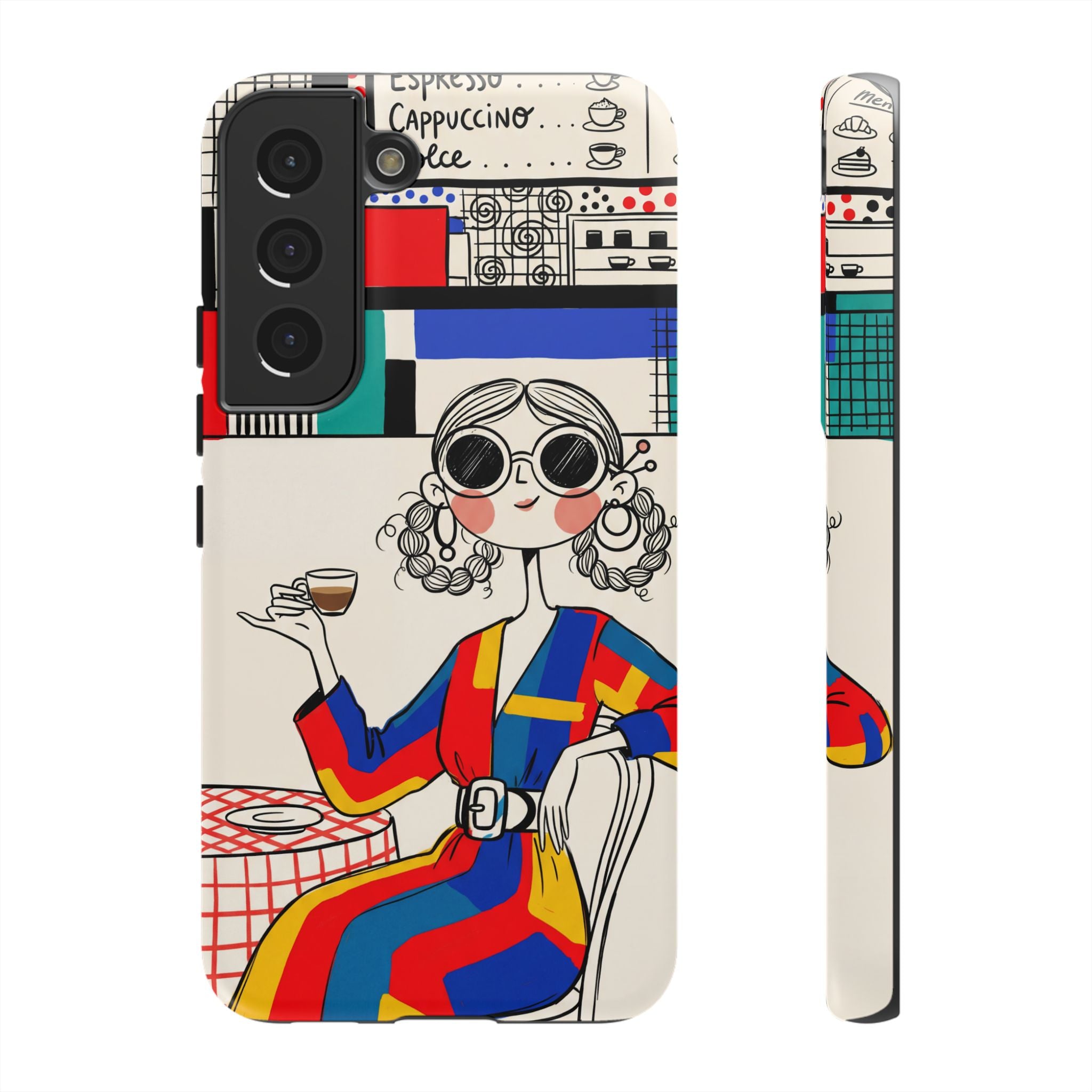 Retro Cafe Samsung Galaxy Phone Case | Colourful Chic Woman Illustration
