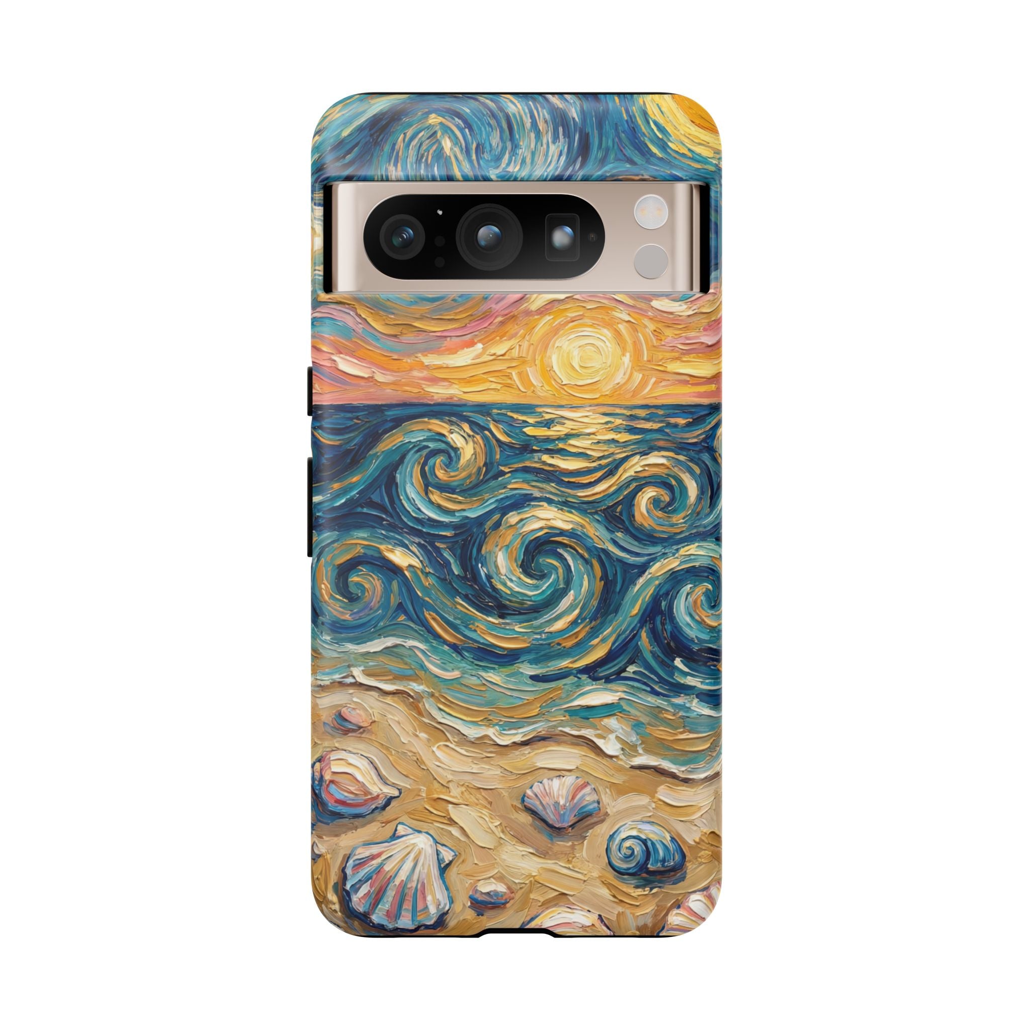 Sea Sunset Google Pixel Case — Van Gogh‑Style Beach Waves with Shells