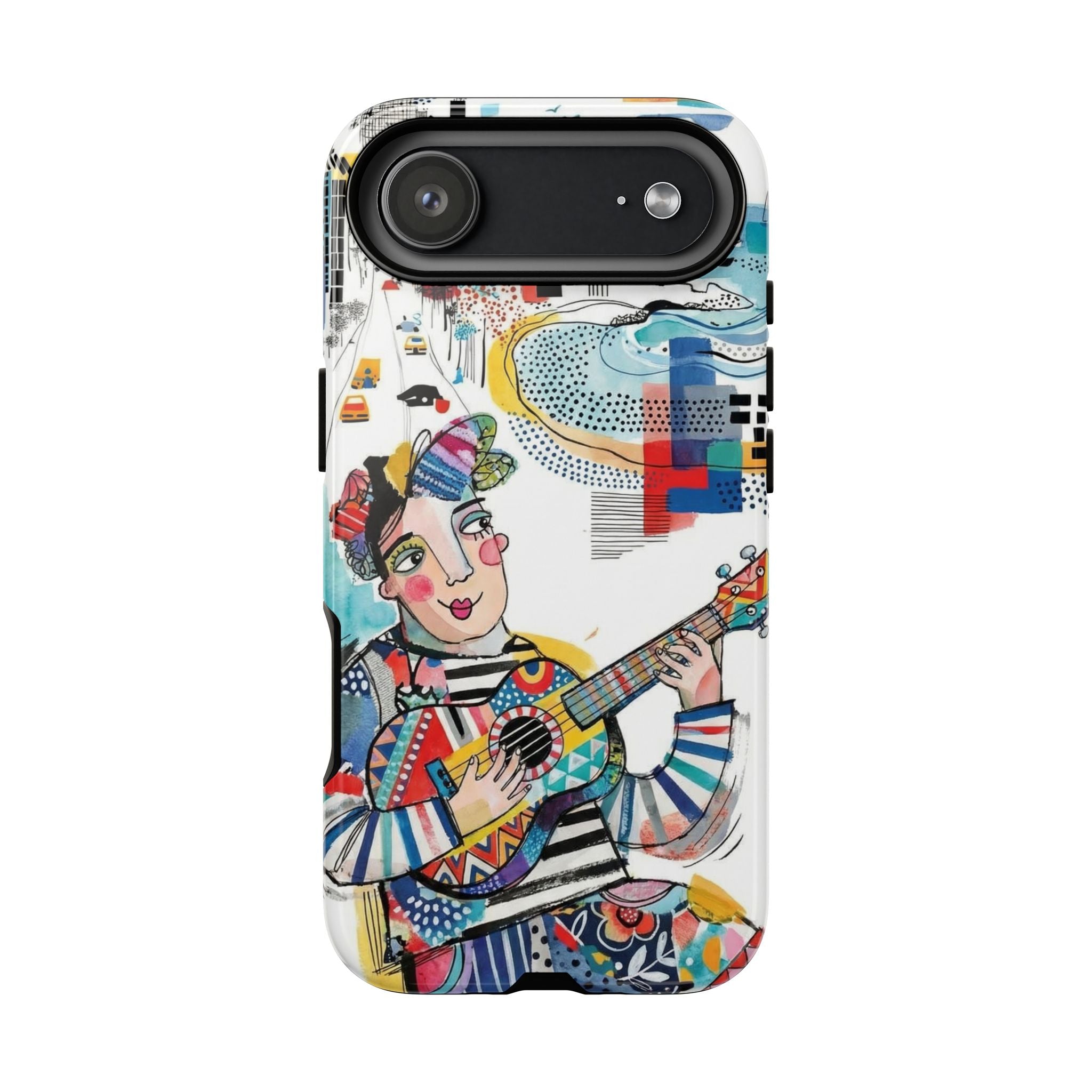 Artistic Musician iPhone Case | Colorful Guitar Cityscape Tough Case