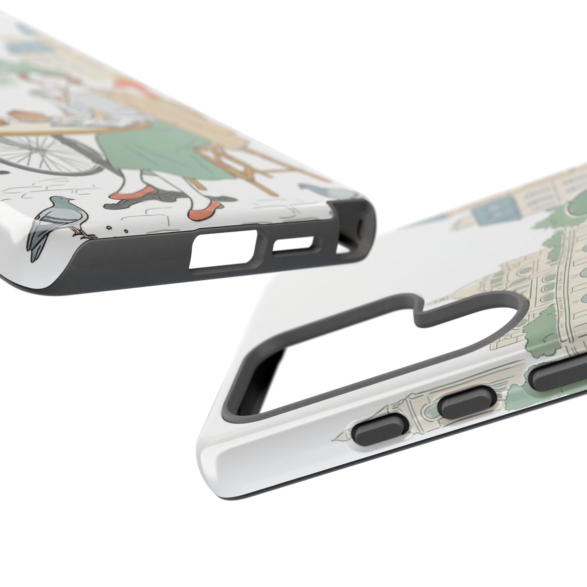 Paris Cafe Illustration Samsung Galaxy Phone Case | Vintage Bicycles & Pigeons Protective Cover