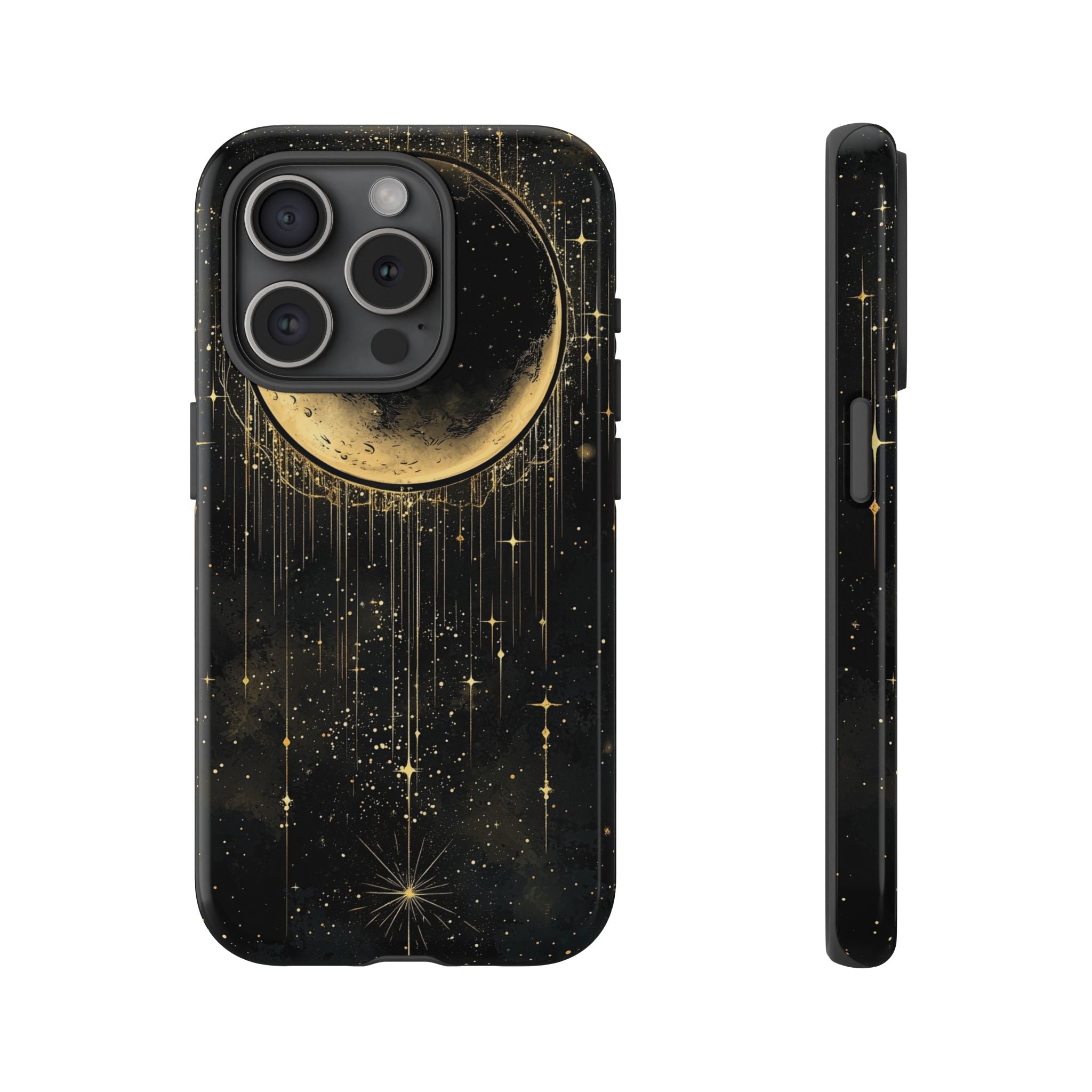 Moonlit Crescent Tough iPhone Case | Gold Stars Night Sky