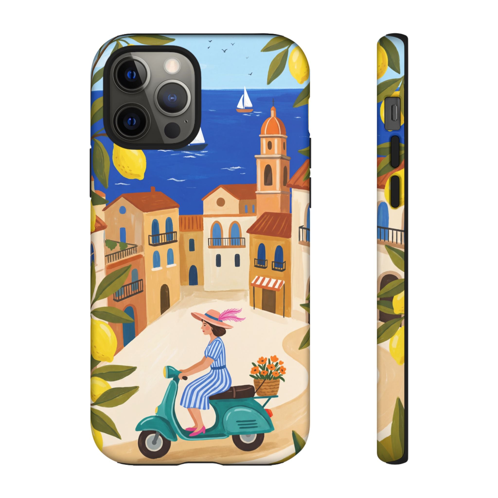 Mediterranean Scooter iPhone Case | Coastal Lemon Grove Design
