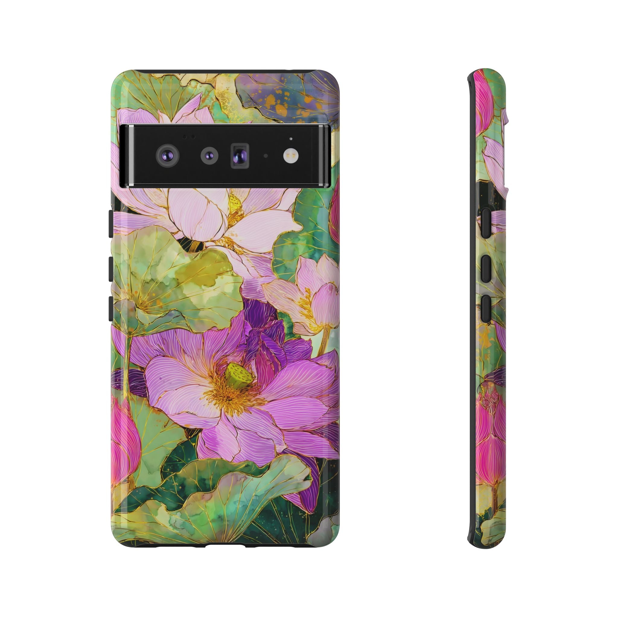 Floral Watercolor Tough Google Pixel Phone Case | Pink Lotus Garden Protective Cover