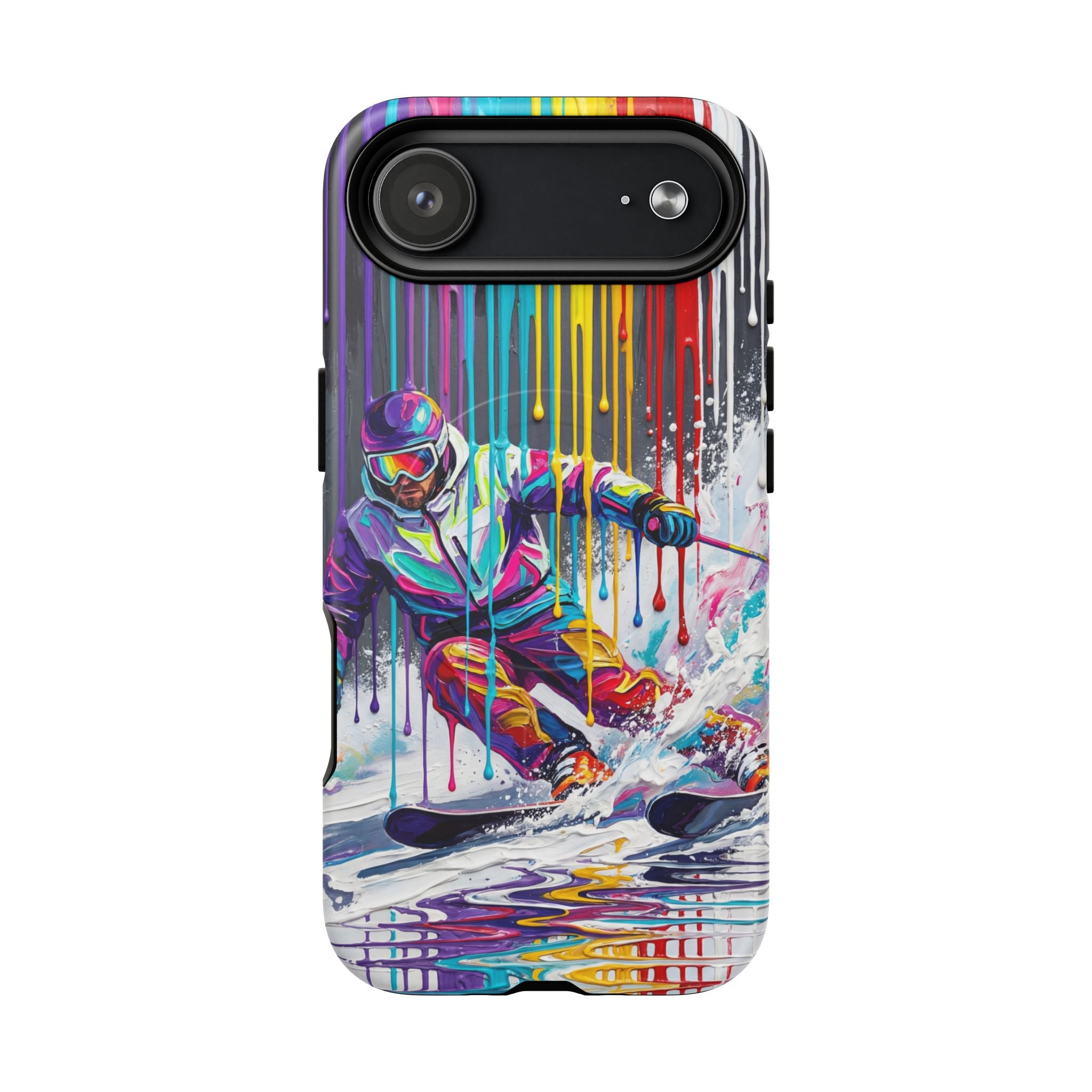 Colourful Skiing Drip Art Tough MagSafe iPhone Case