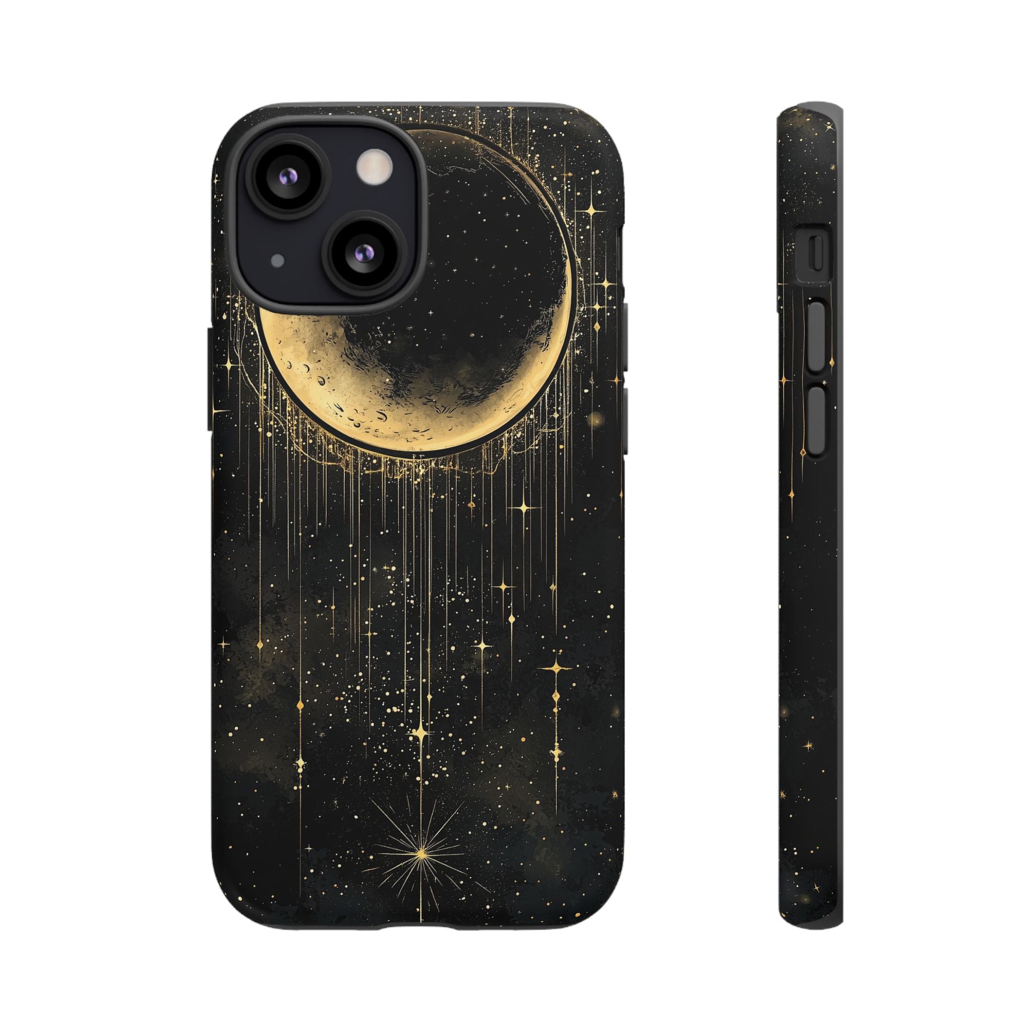 Moonlit Crescent Tough iPhone Case | Gold Stars Night Sky